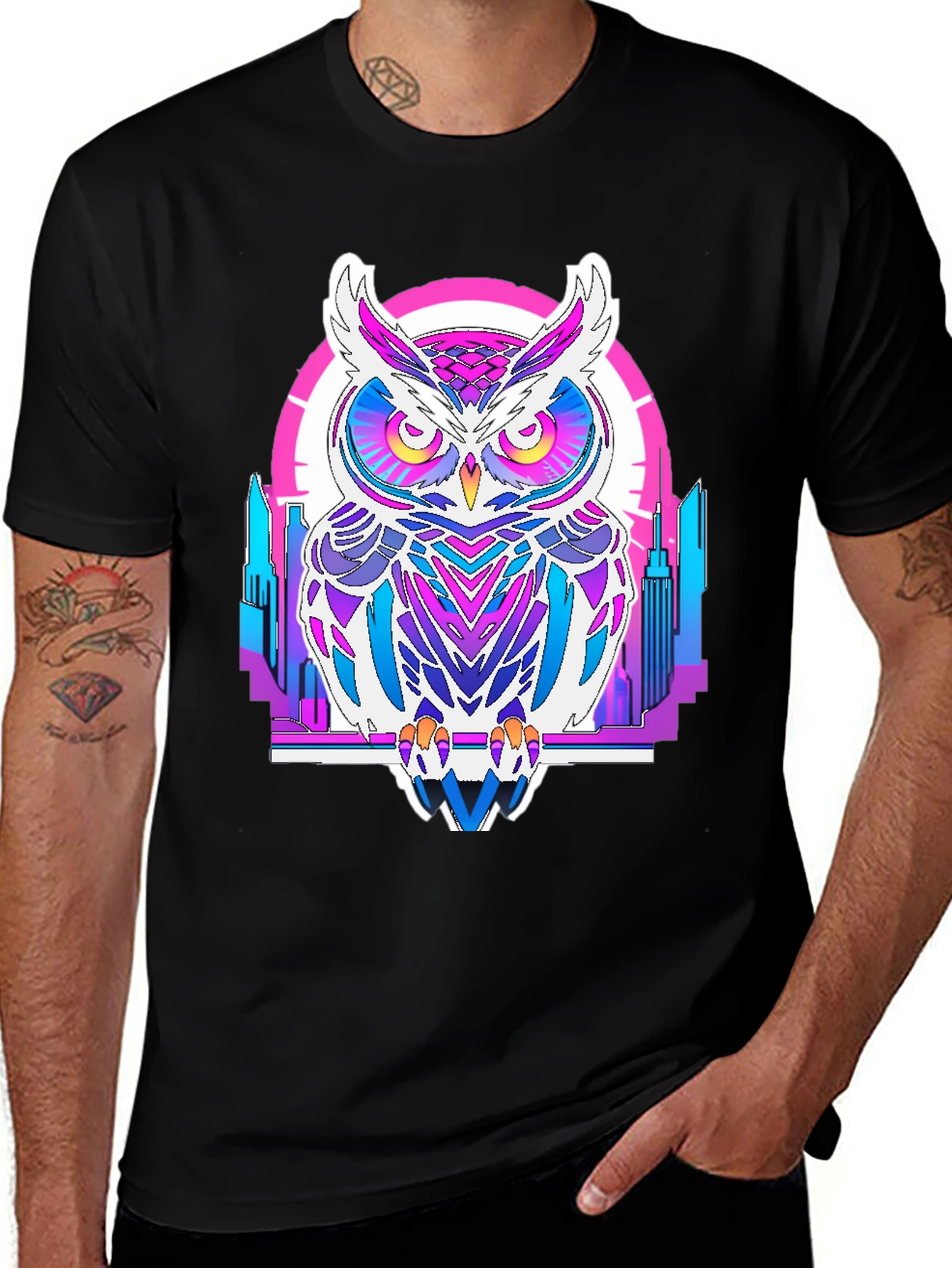 Variant 15 of Retro Owl Graphic Tee - Cityscape Design