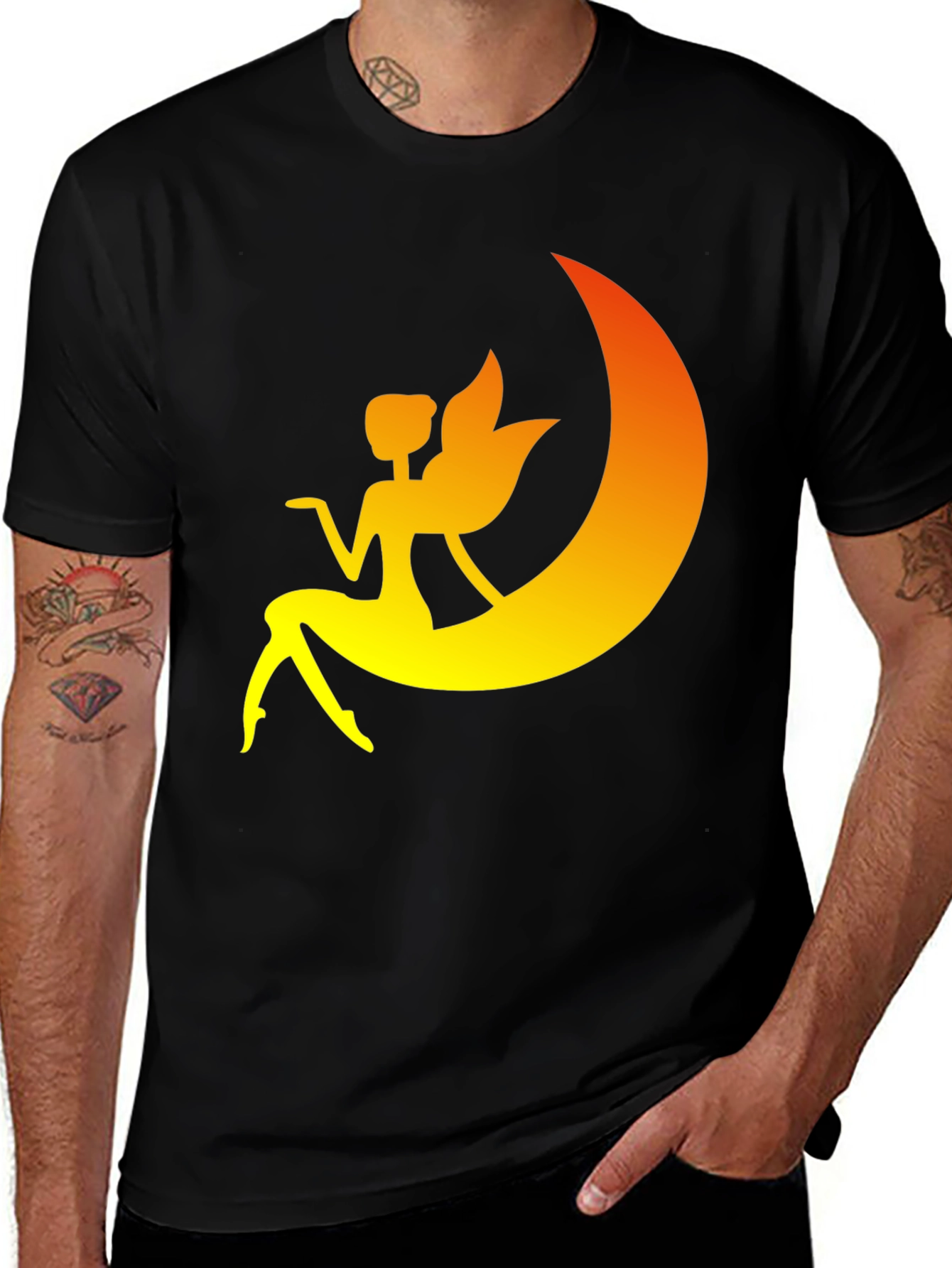 Variant 12 of Fairy Moon Graphic Tee - Black Cotton T-Shirt