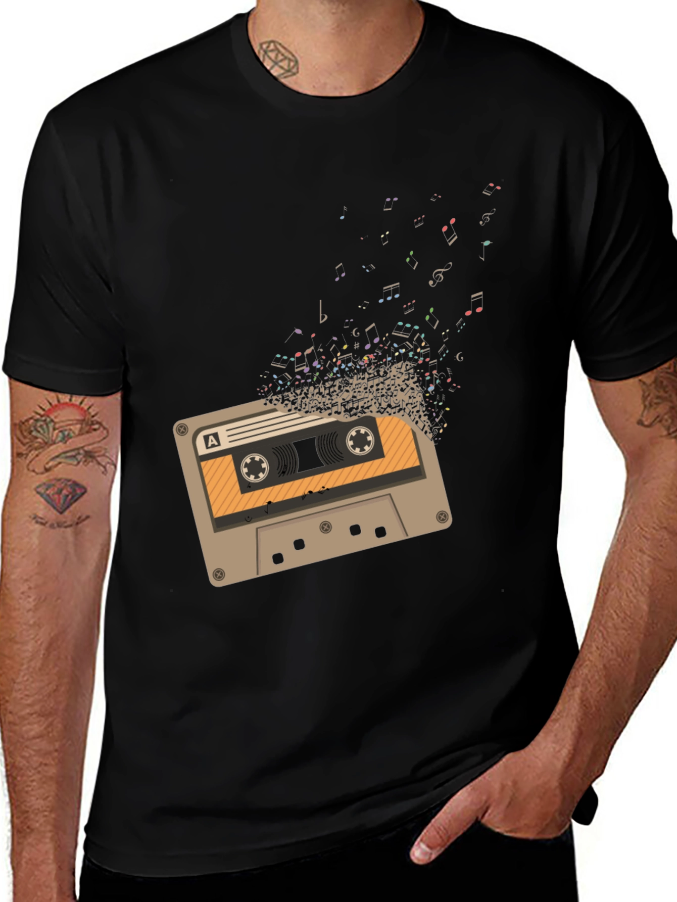 Variant 19 of Retro Cassette Tape Music Notes Graphic Tee