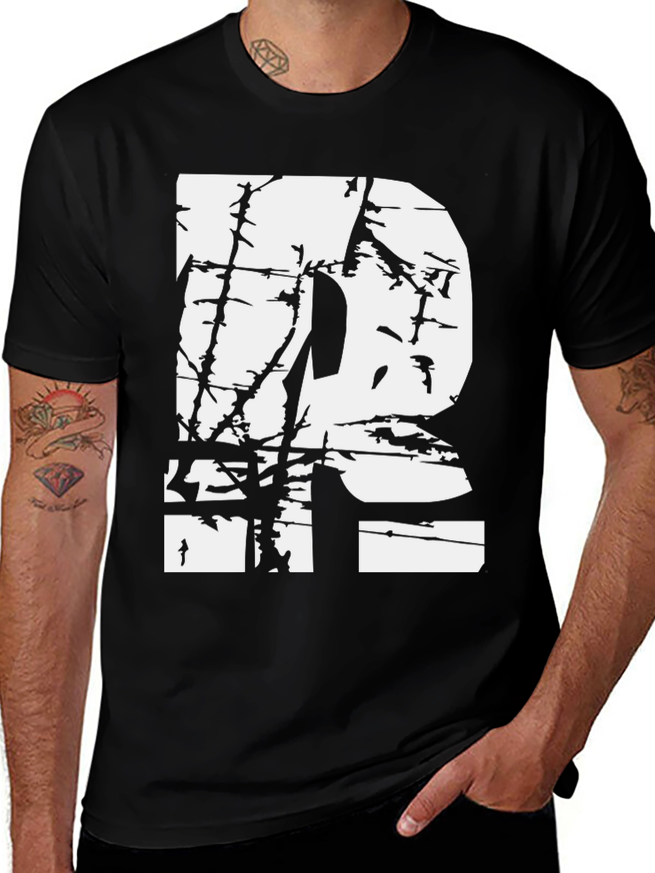 Variant 6 of Distressed Letter R Graphic Tee