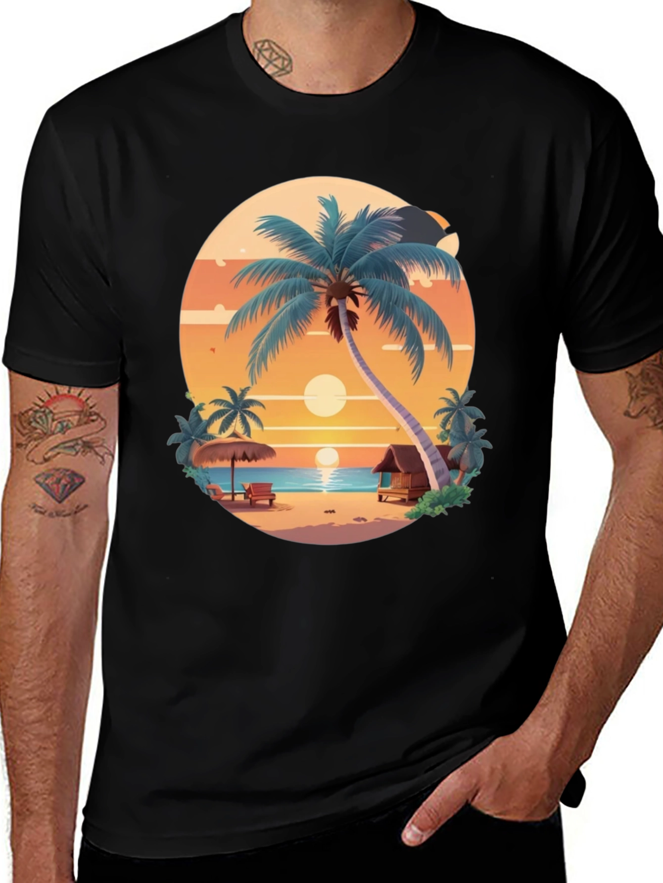 Variant 13 of Tropical Beach T-Shirt - Palm Tree Sunset Design