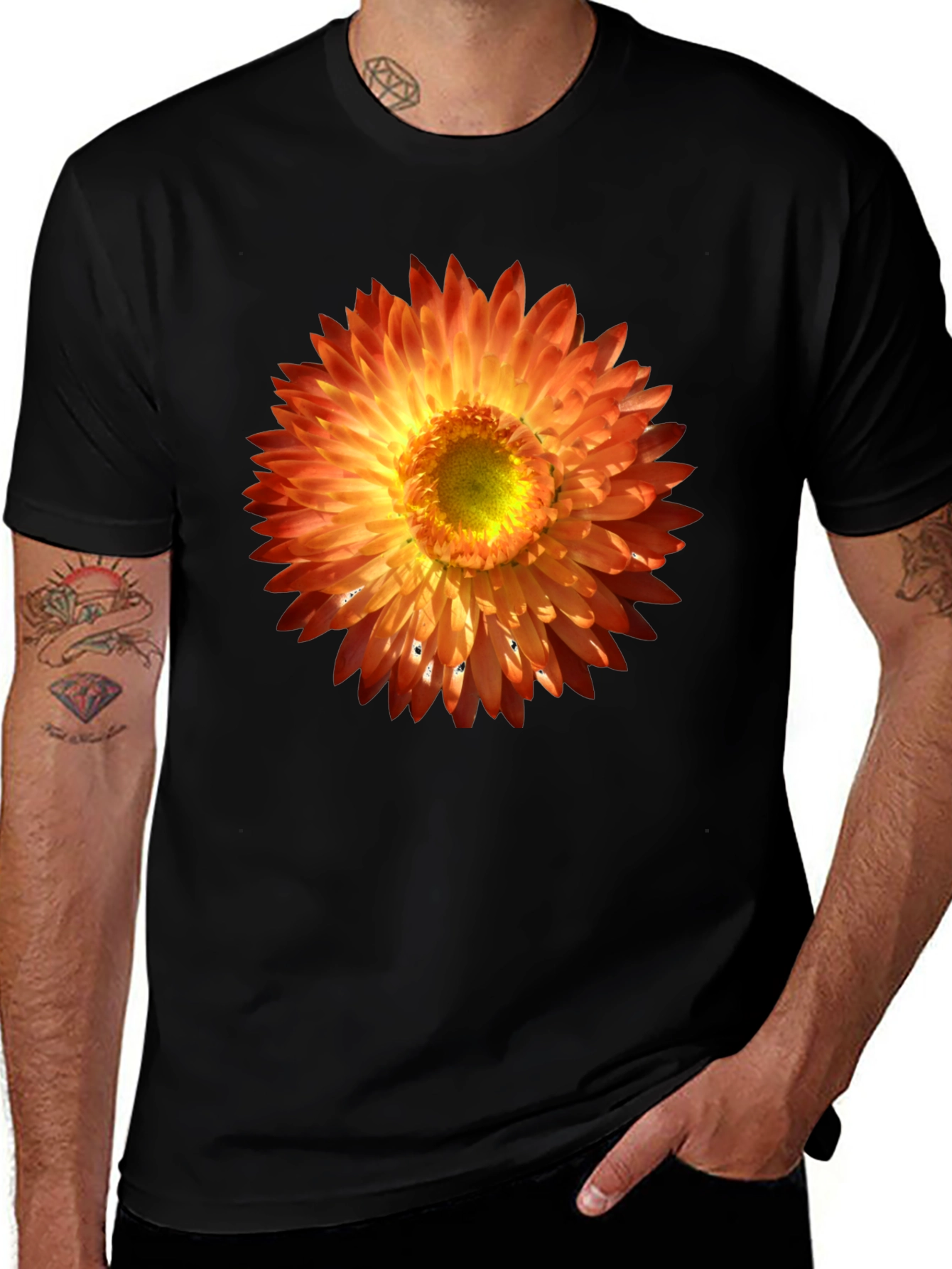 Variant 23 of Vibrant Flower Graphic Tee - Stylish Men's Black T-Shirt