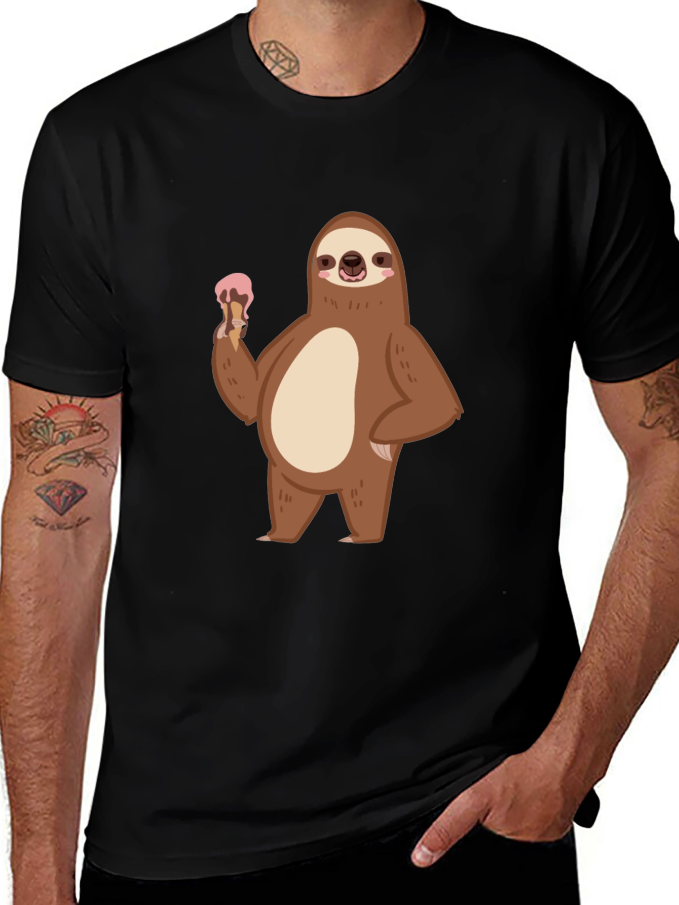 Variant 2 of Sloth Ice Cream Black T-Shirt - Unique Graphic Tee