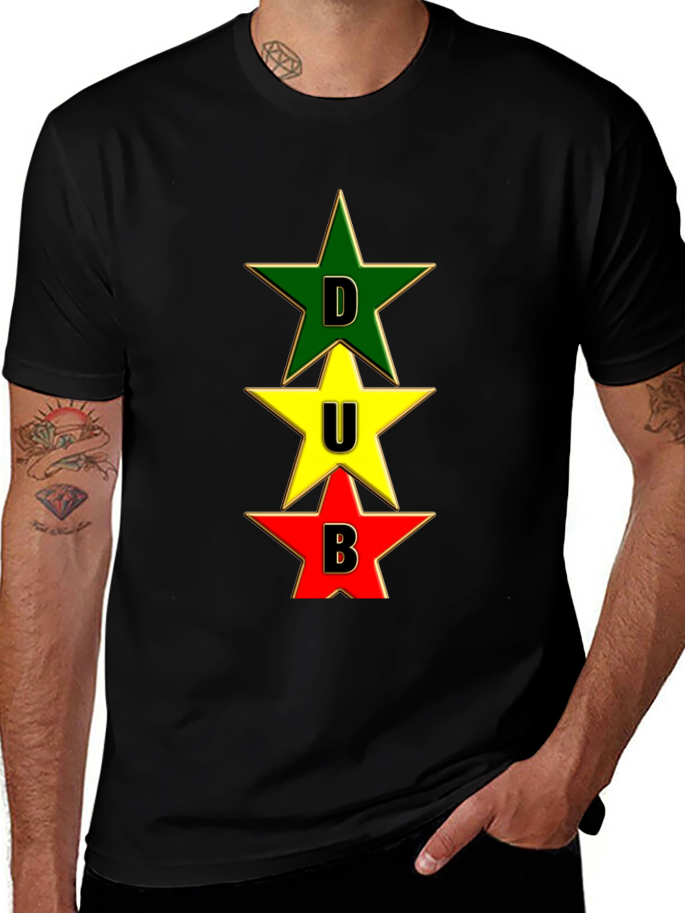 DUB Stars T-Shirt: Green, Yellow, Red