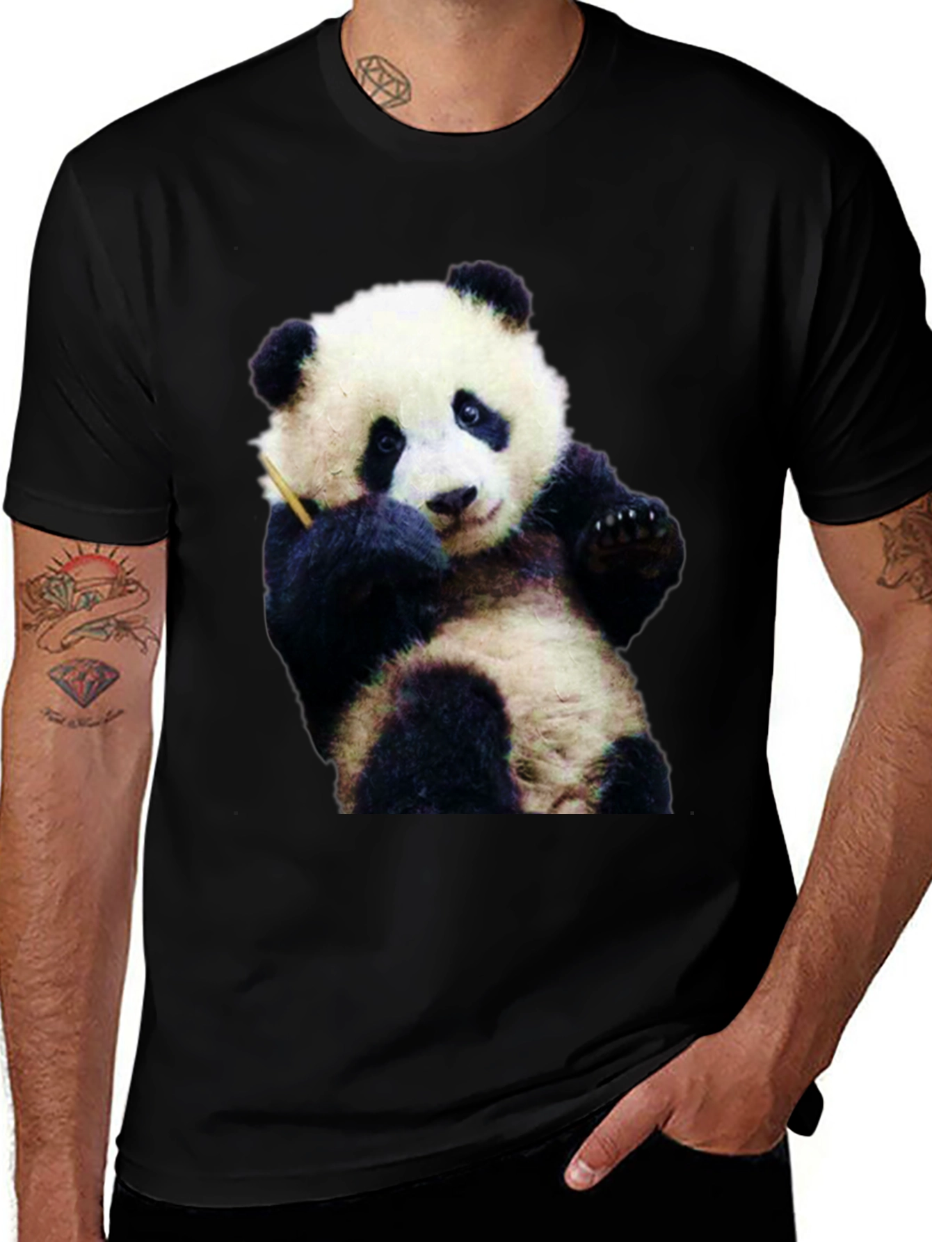 Variant 15 of Panda Bear Graphic Black T-Shirt