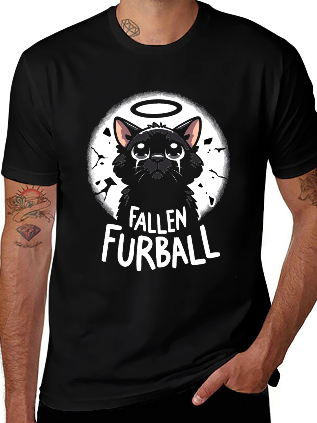 Variant 20 of Fallen Furball Cat T-Shirt - Black Graphic Tee