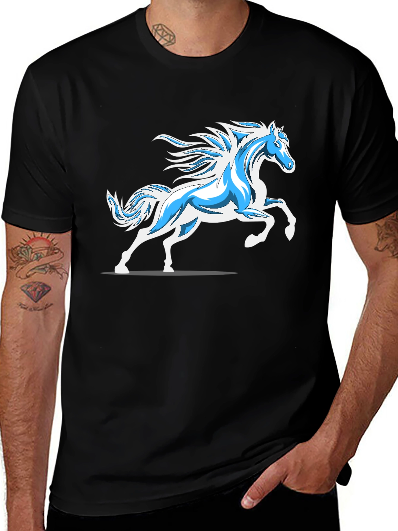 Variant 4 of Horse Graphic Print Black T-Shirt