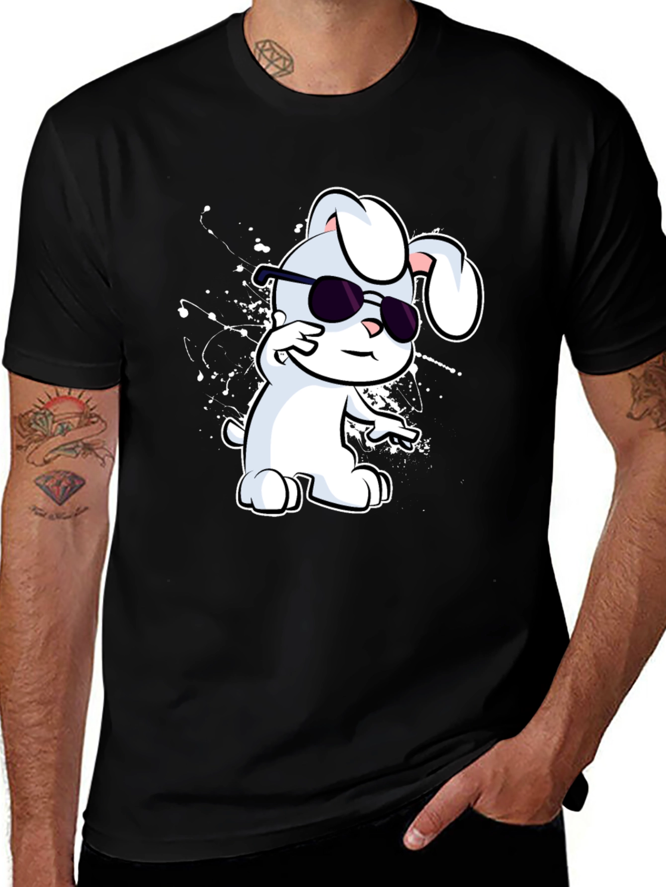Variant 26 of Cool Rabbit Graphic Tee - Men's Black T-Shirt