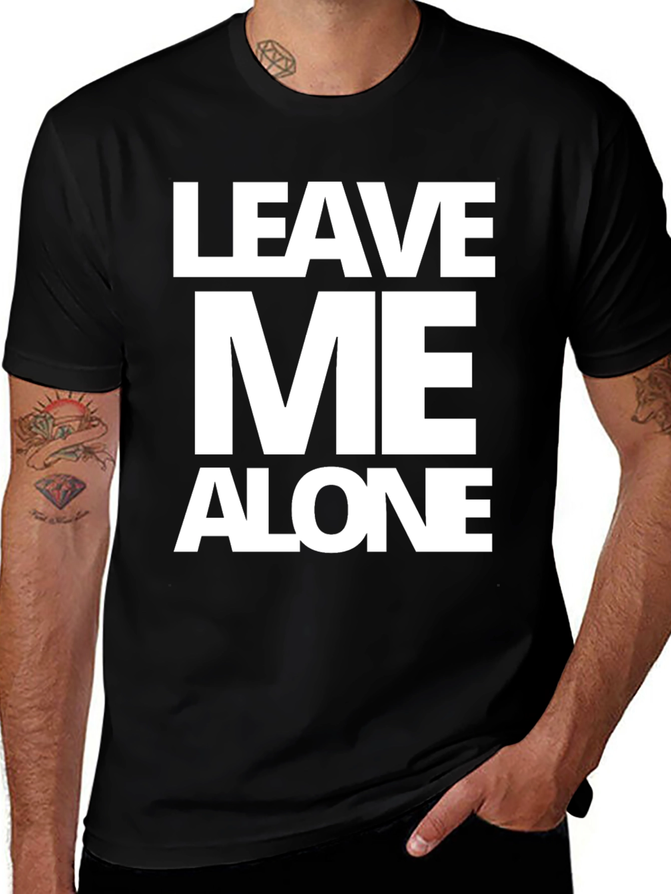 Variant 15 of Leave Me Alone Graphic Tee - Black Cotton T-Shirt