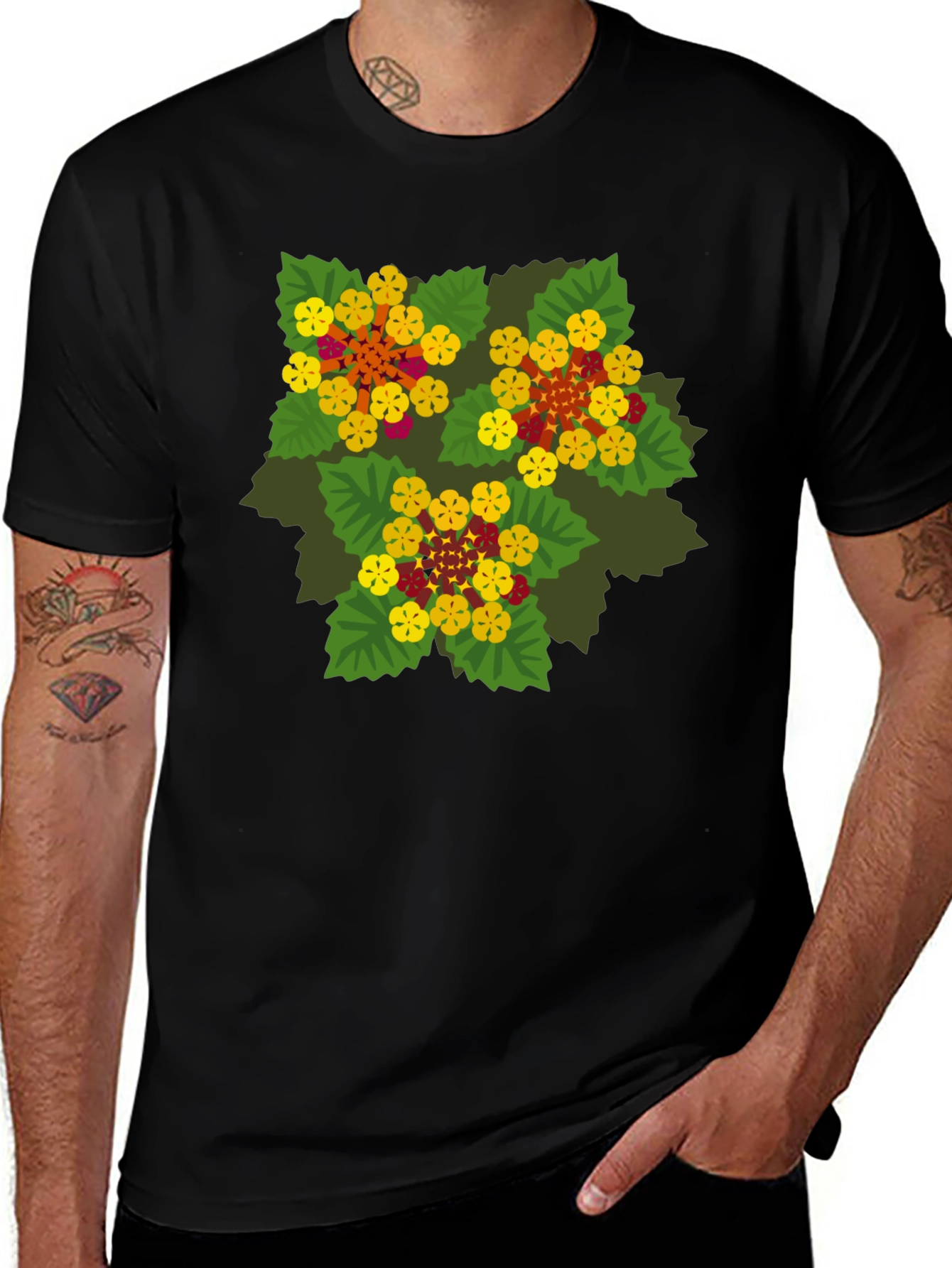 Variant 21 of Floral Design Black T-Shirt