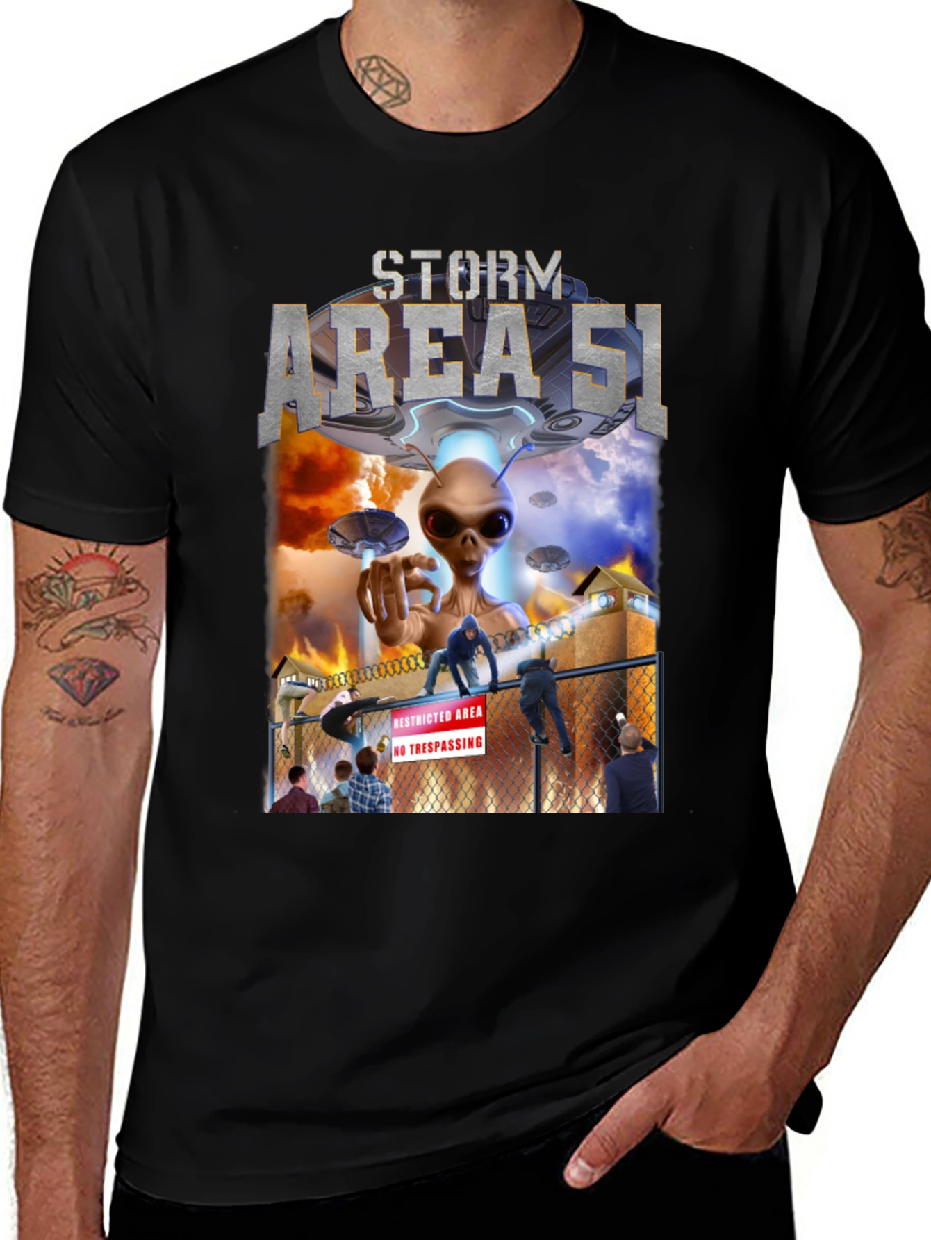 Storm Area 51 Graphic Tee - Alien Invasion Design