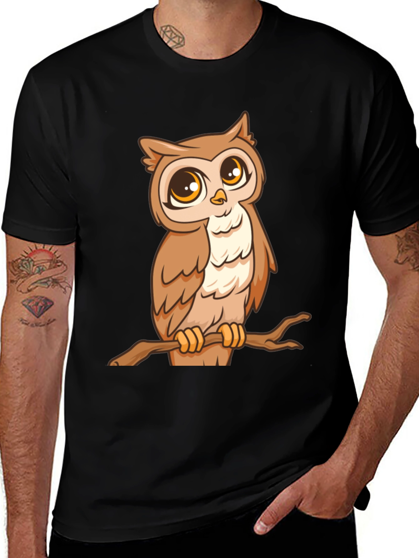 Variant 18 of Owl Graphic Tee - Black Cotton T-Shirt