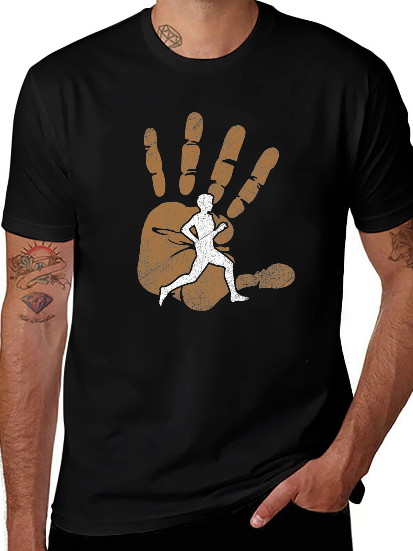 Variant 29 of Handprint Runner Graphic Tee - Black Cotton Blend Shirt