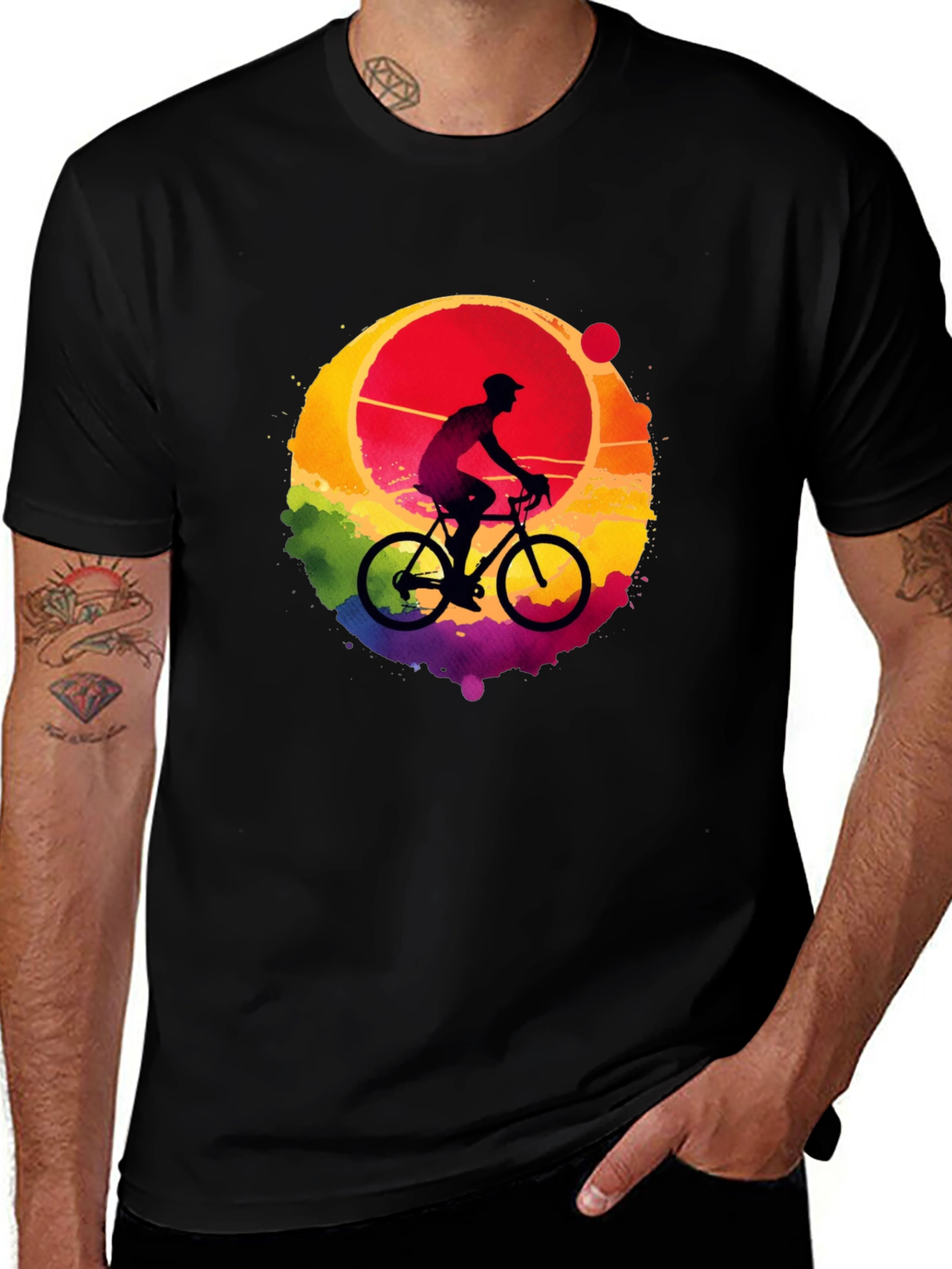 Variant 10 of Watercolor Cyclist Graphic Tee - Black