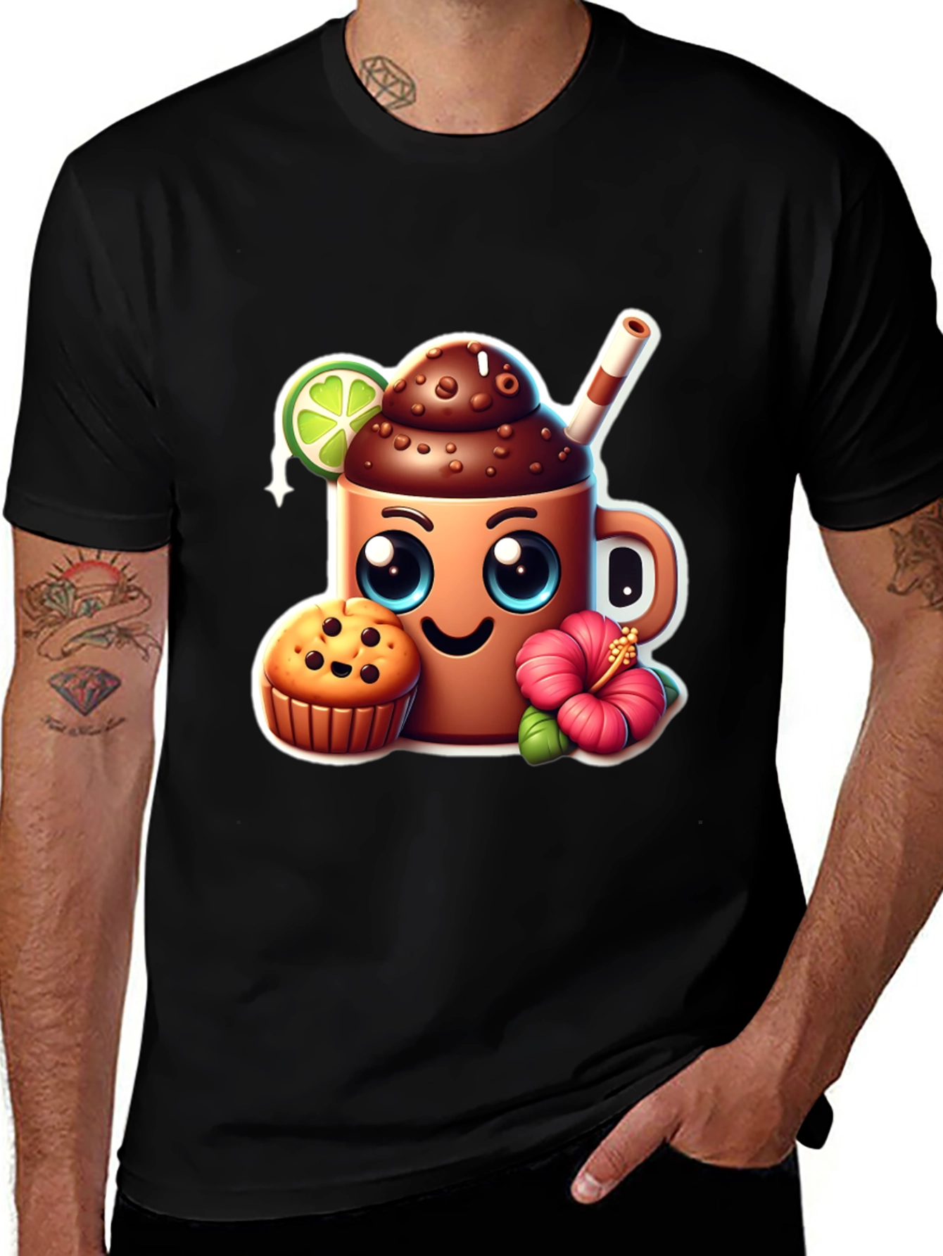 Variant 16 of Fun Graphic Tee: Kawaii Coffee & Muffin