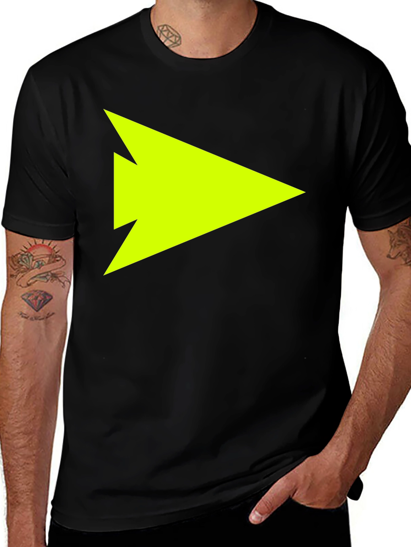 Variant 8 of Neon Green Arrow Graphic T-Shirt - Black Casual Tee
