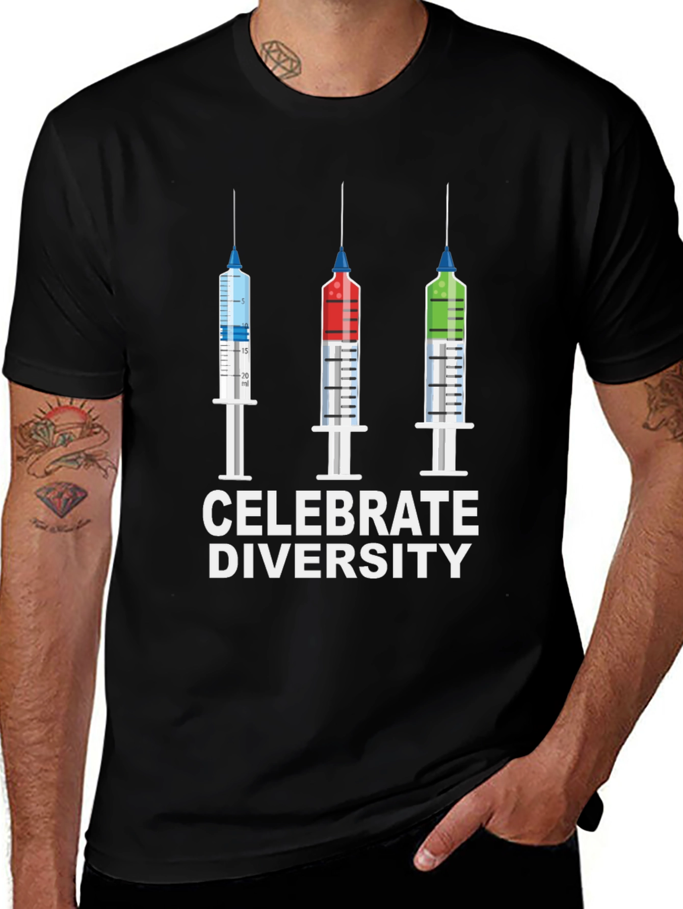 Variant 27 of Celebrate Diversity T-Shirt - Colorful Syringe Design