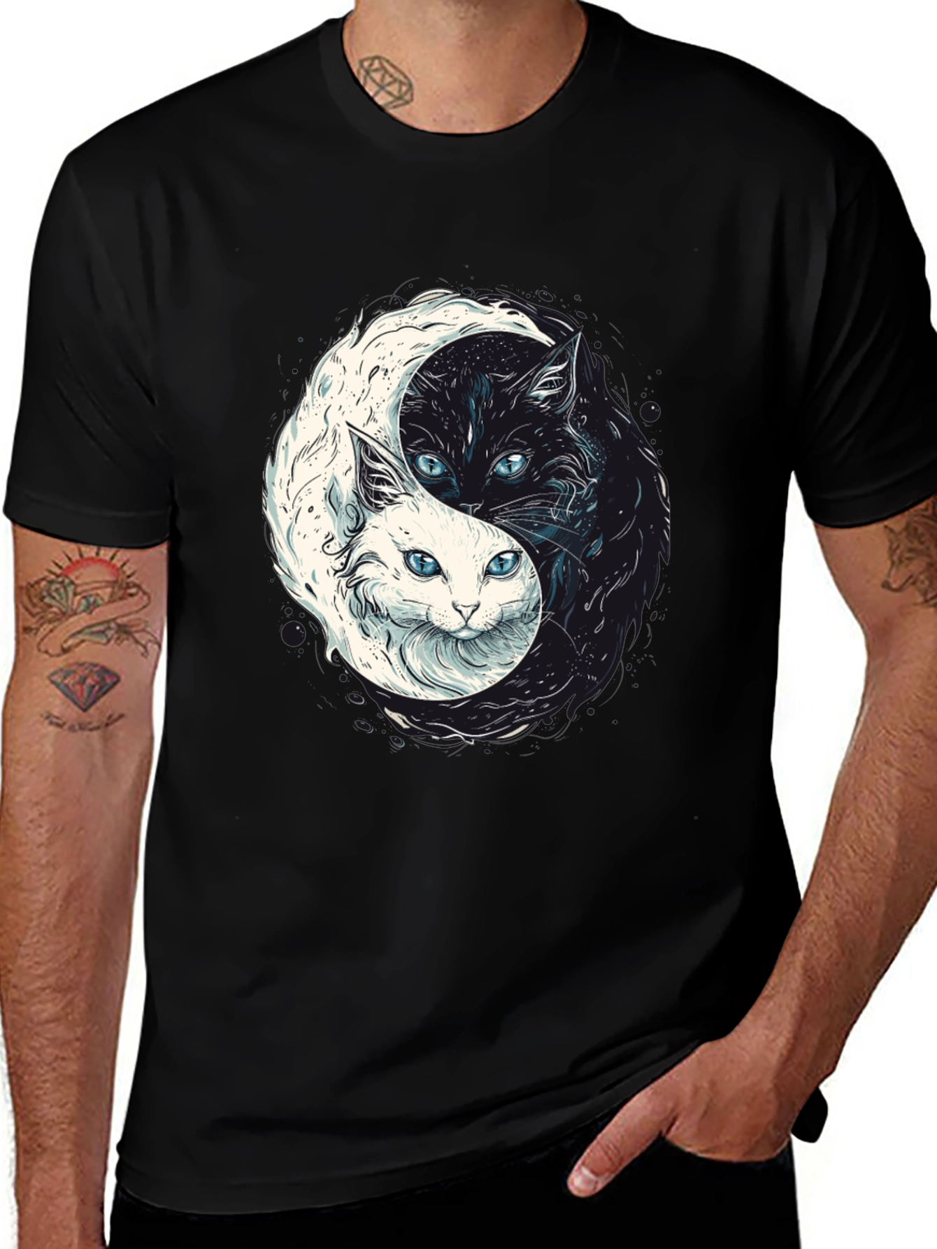 Variant 12 of Yin Yang Cats Graphic Tee - Balance & Style!