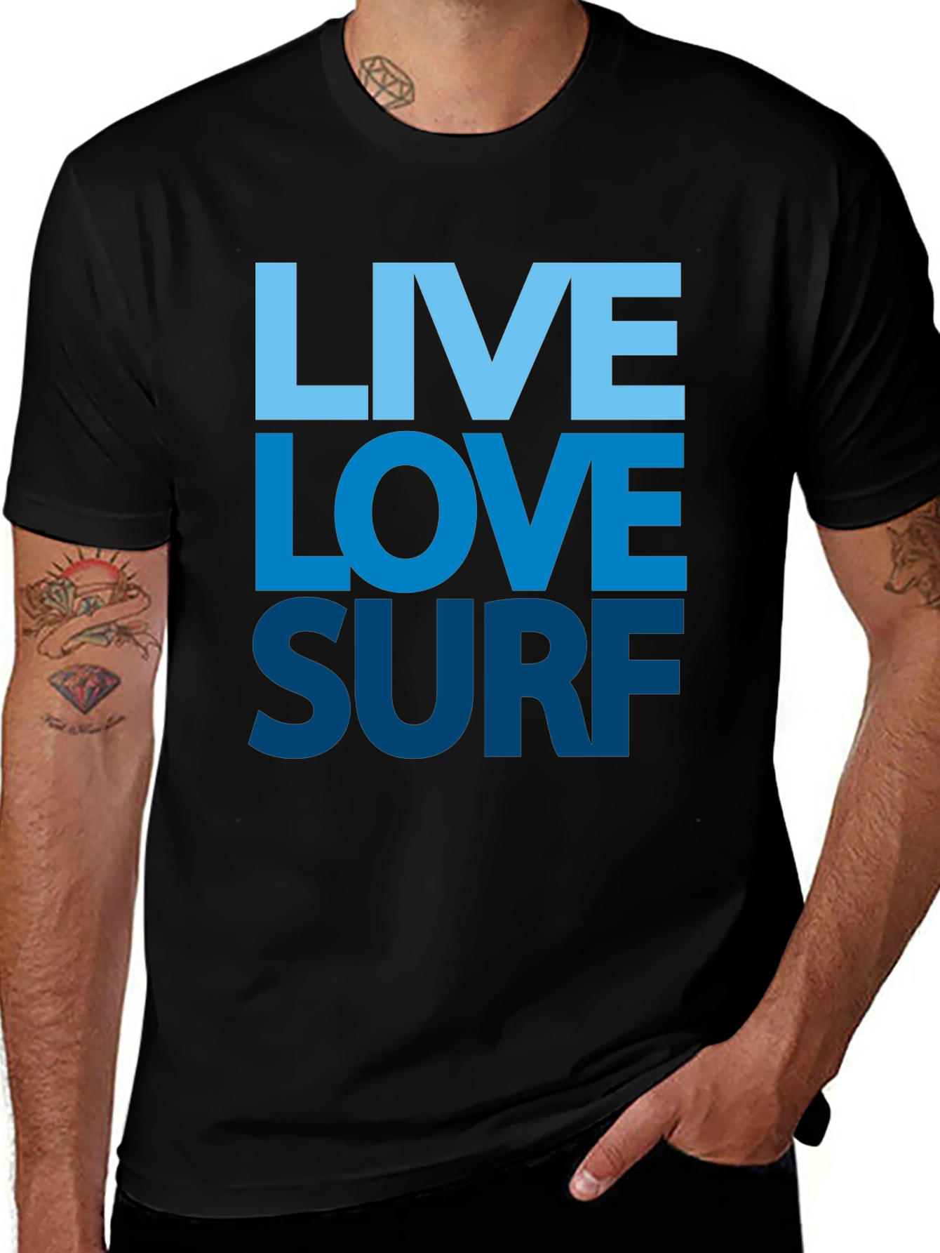 Variant 22 of Live Love Surf Graphic Tee - Men's Black T-Shirt