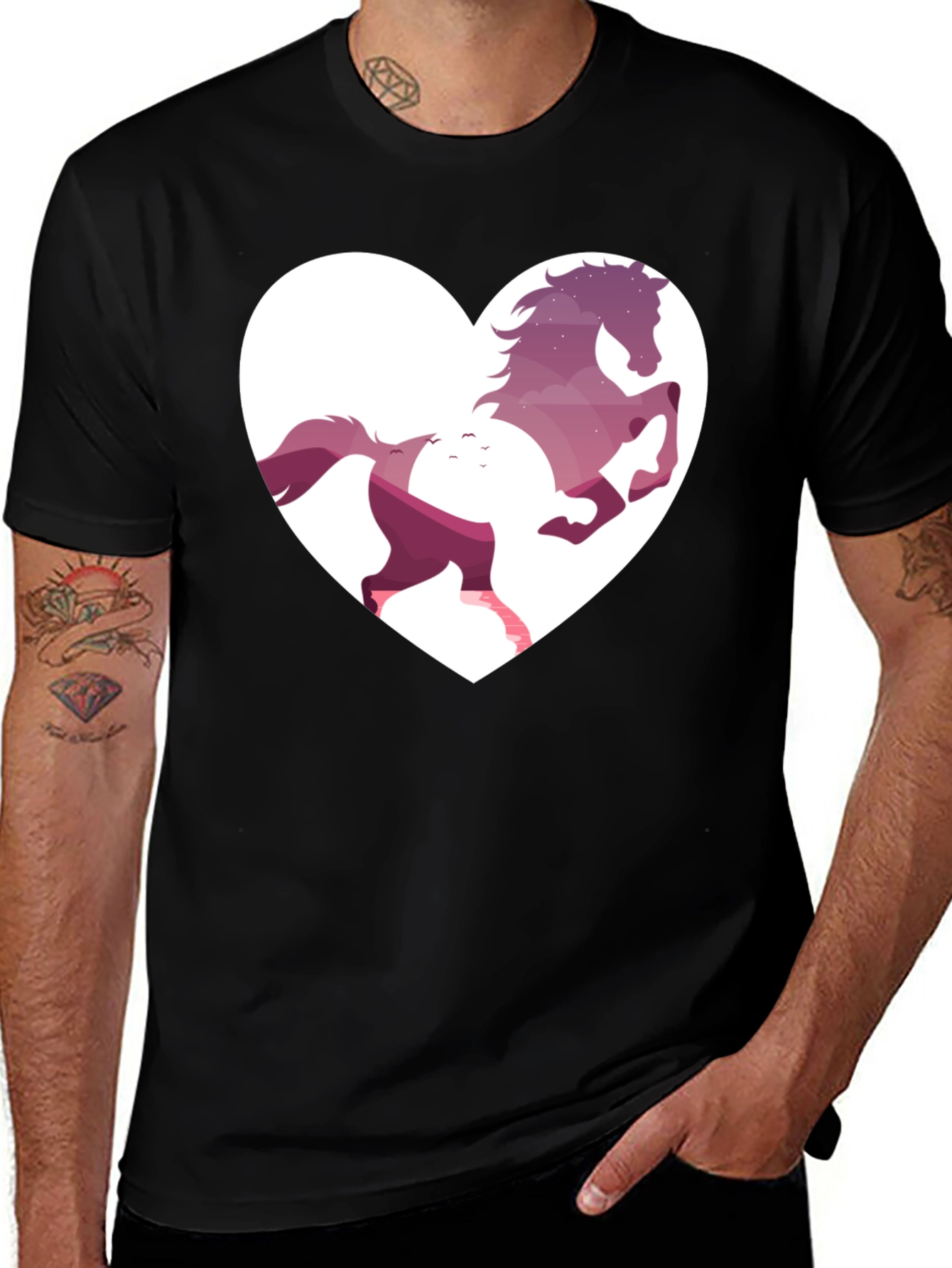 Variant 21 of Horse Heart Graphic Tee - Stylish Men's Black T-Shirt