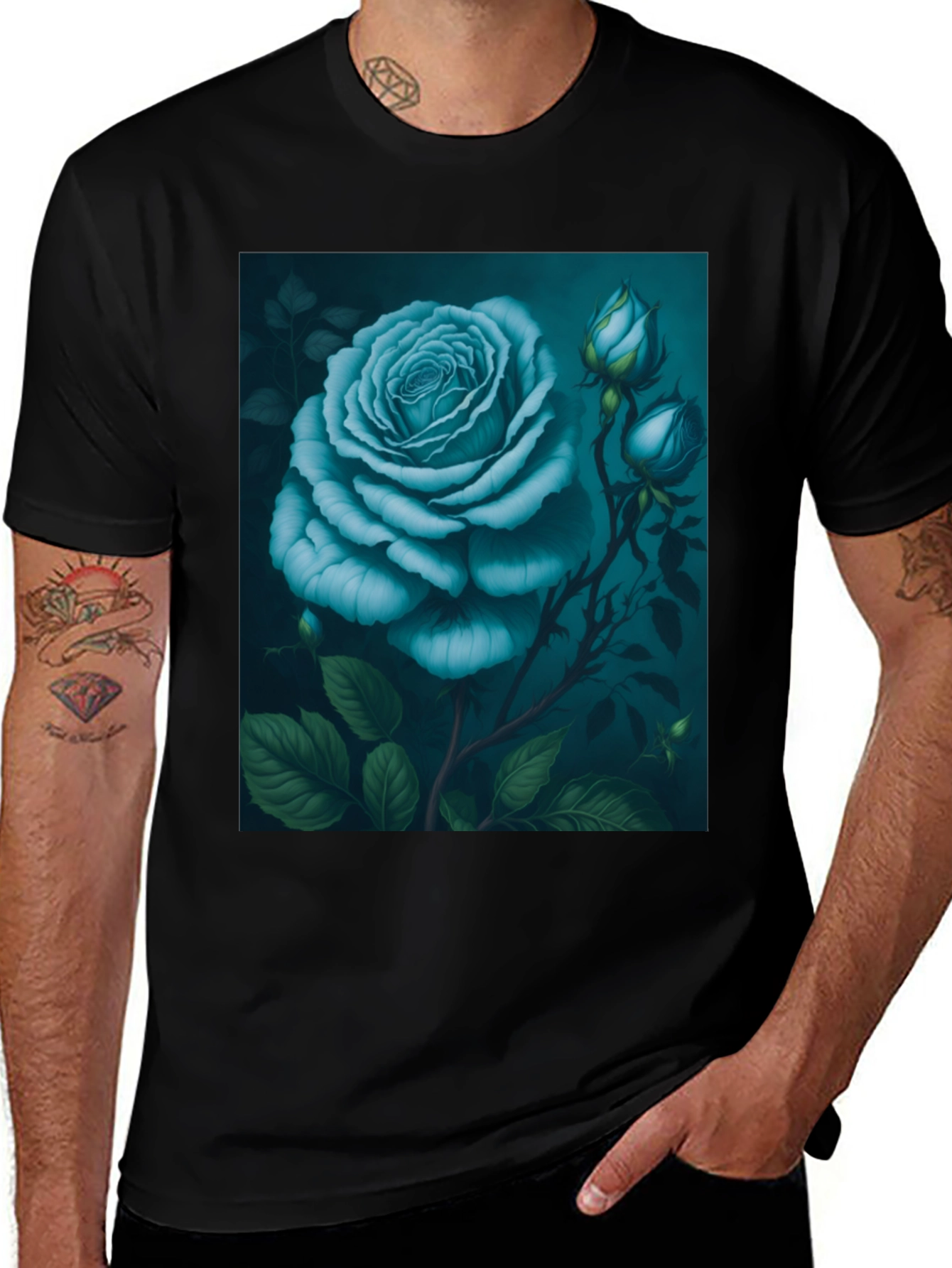 Variant 11 of Rose Graphic Tee - Stylish Black T-Shirt