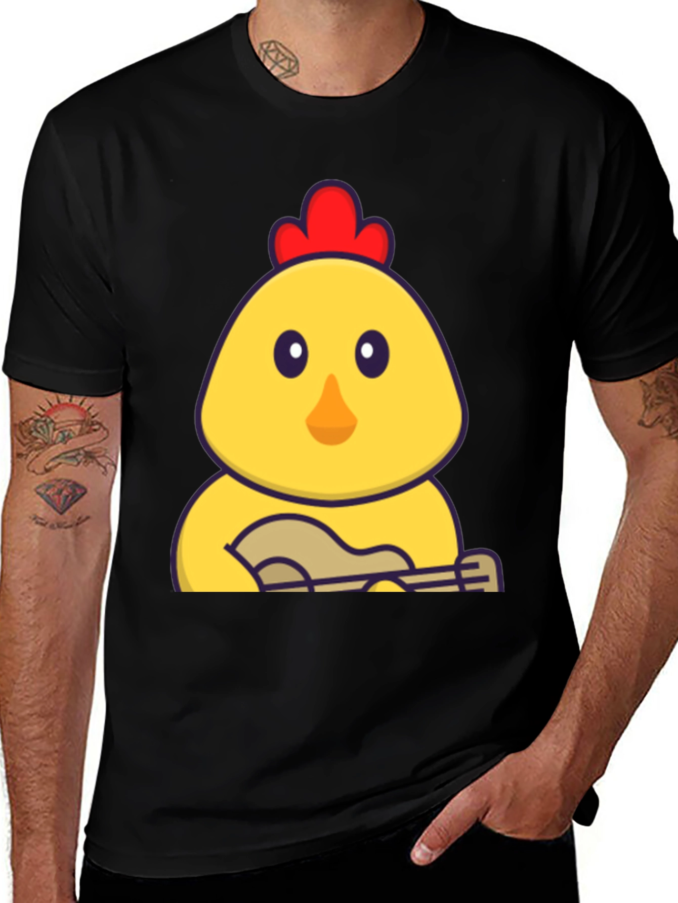 Variant 5 of Funny Chicken Playing Ukulele Black T-Shirt