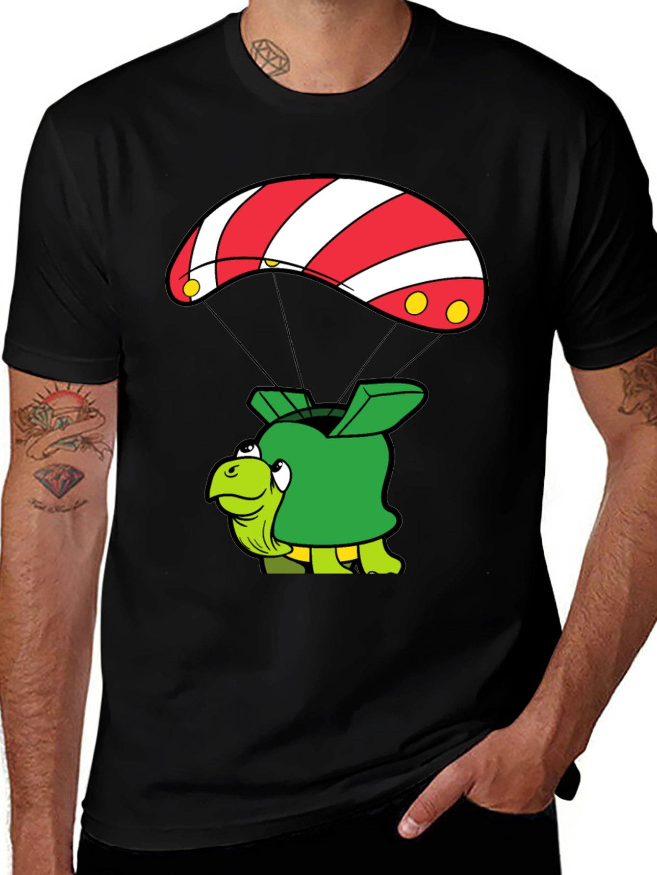 Variant 23 of Turtle Parachute Black T-Shirt - Funny Cartoon Design