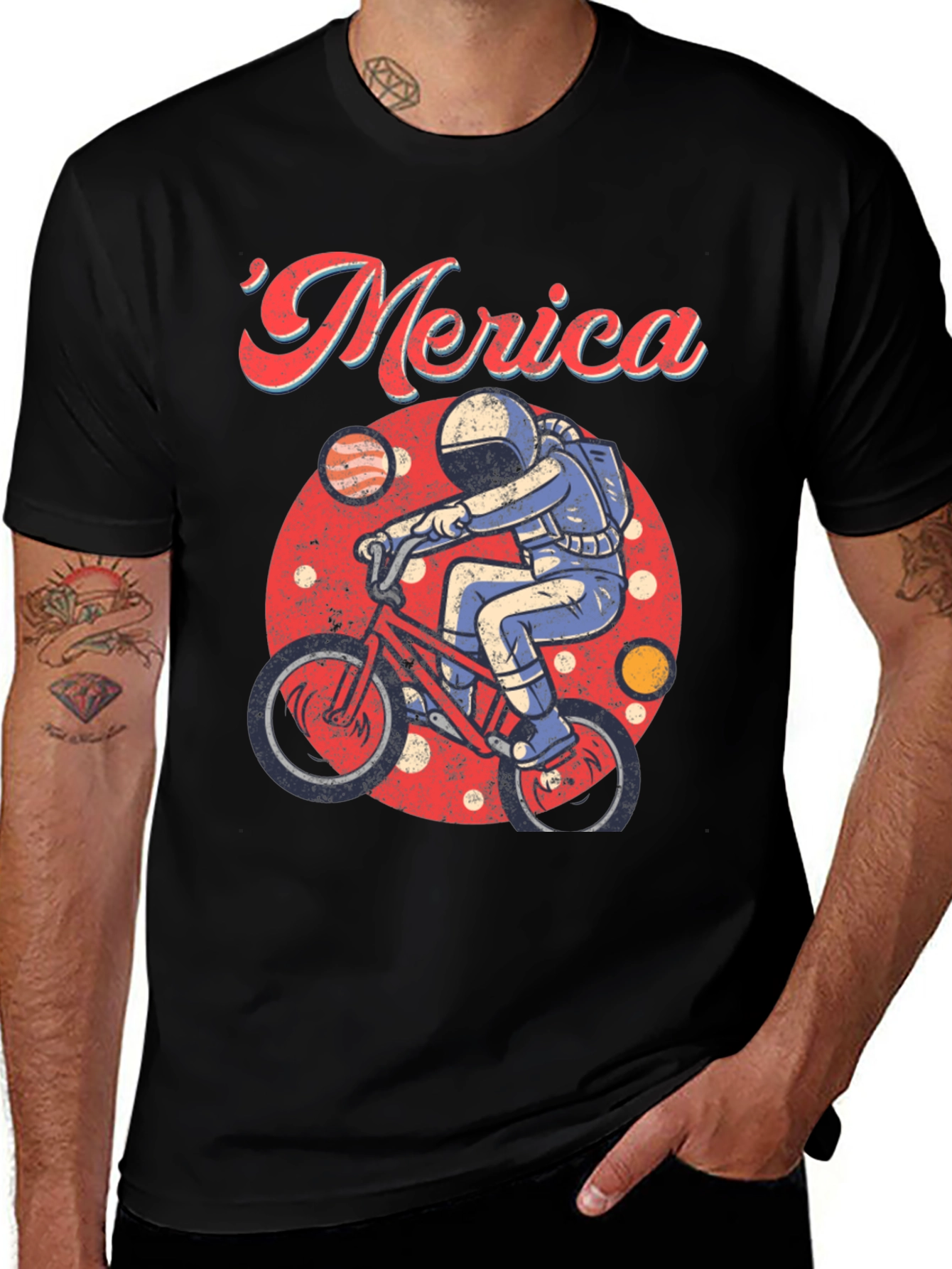 Variant 29 of Retro 'Merica Spaceman on Bike T-Shirt
