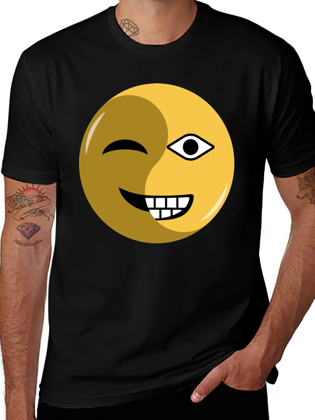 Variant 20 of Winking Emoji Graphic Tee - Black Cotton Blend