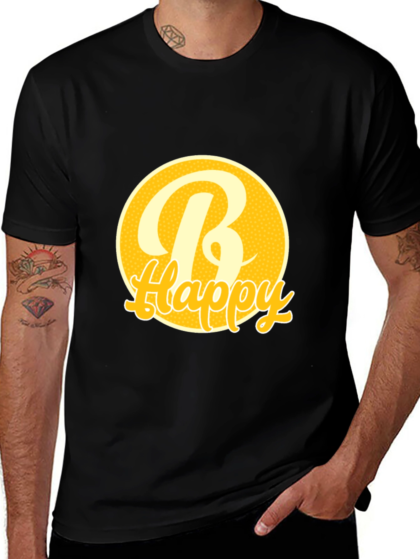 Be Happy Tee -  Round Yellow Graphic T-Shirt