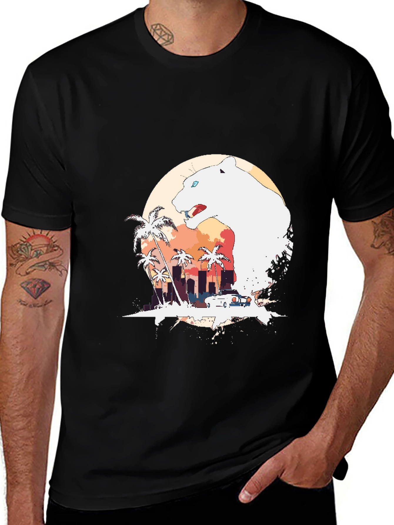 Black Miami Vice Panther Graphic Tee main image