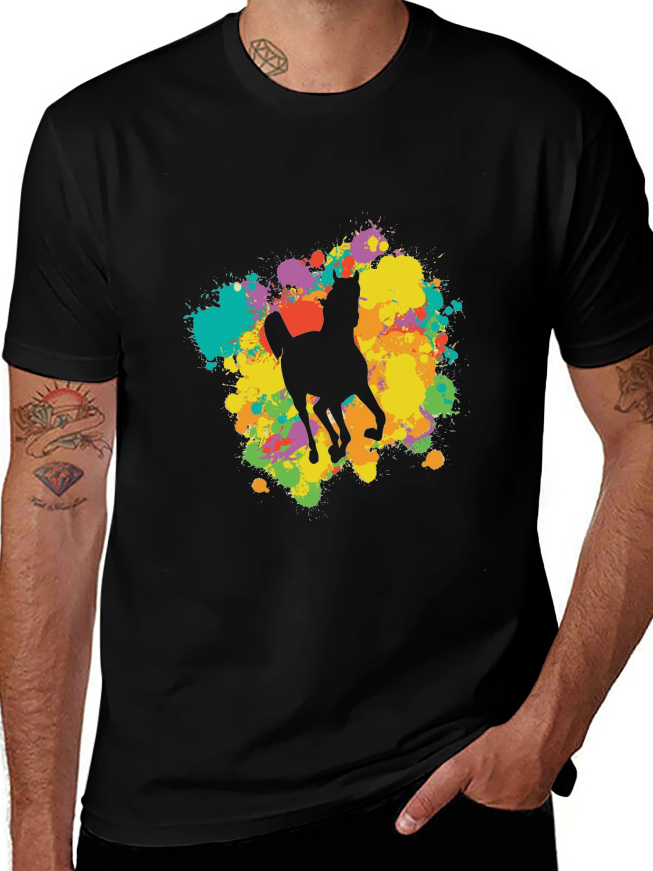 Variant 20 of Abstract Horse Graphic Tee - Stylish Black T-Shirt