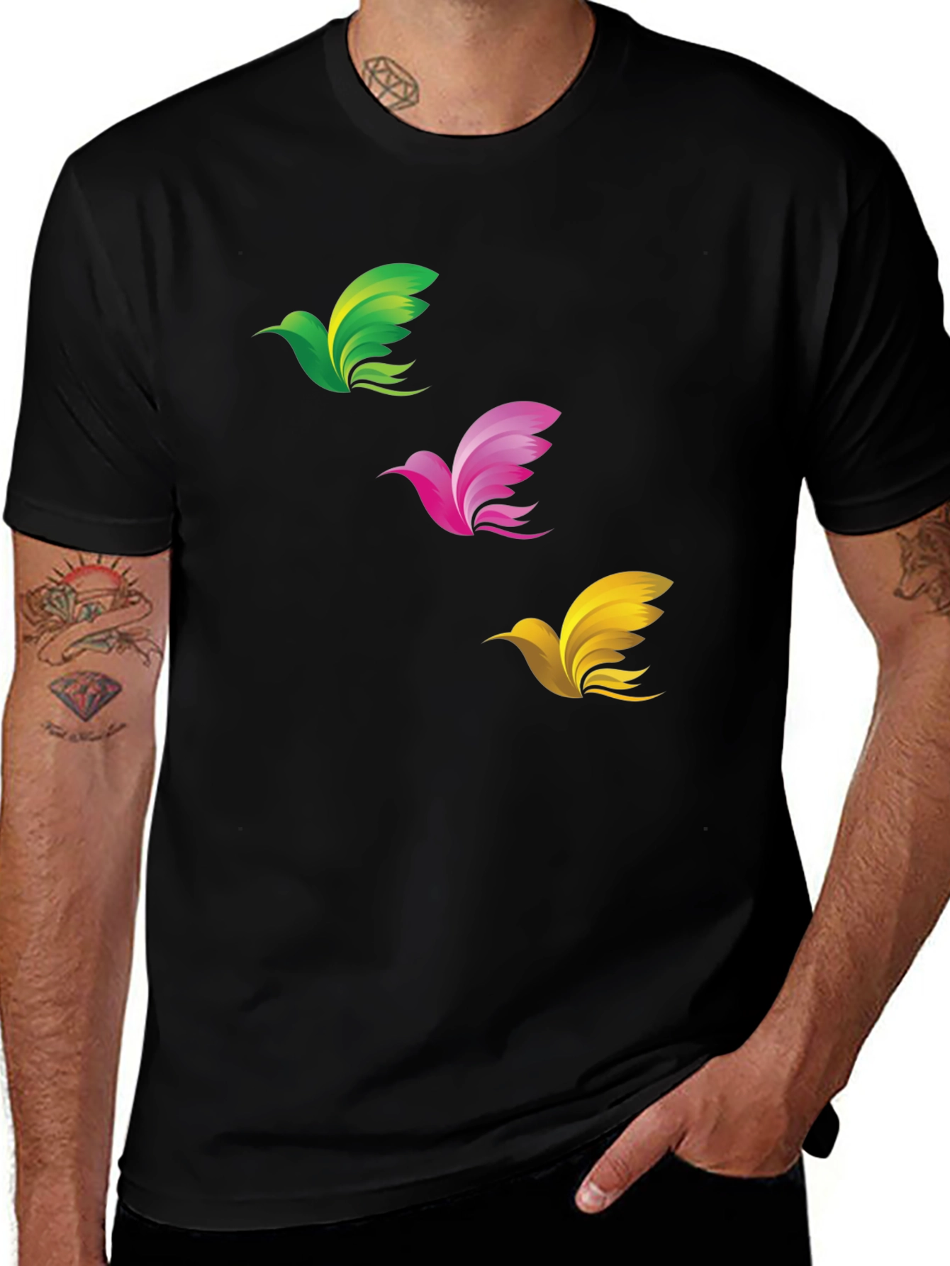 Variant 28 of Abstract Bird Graphic Print Men's Black T-Shirt