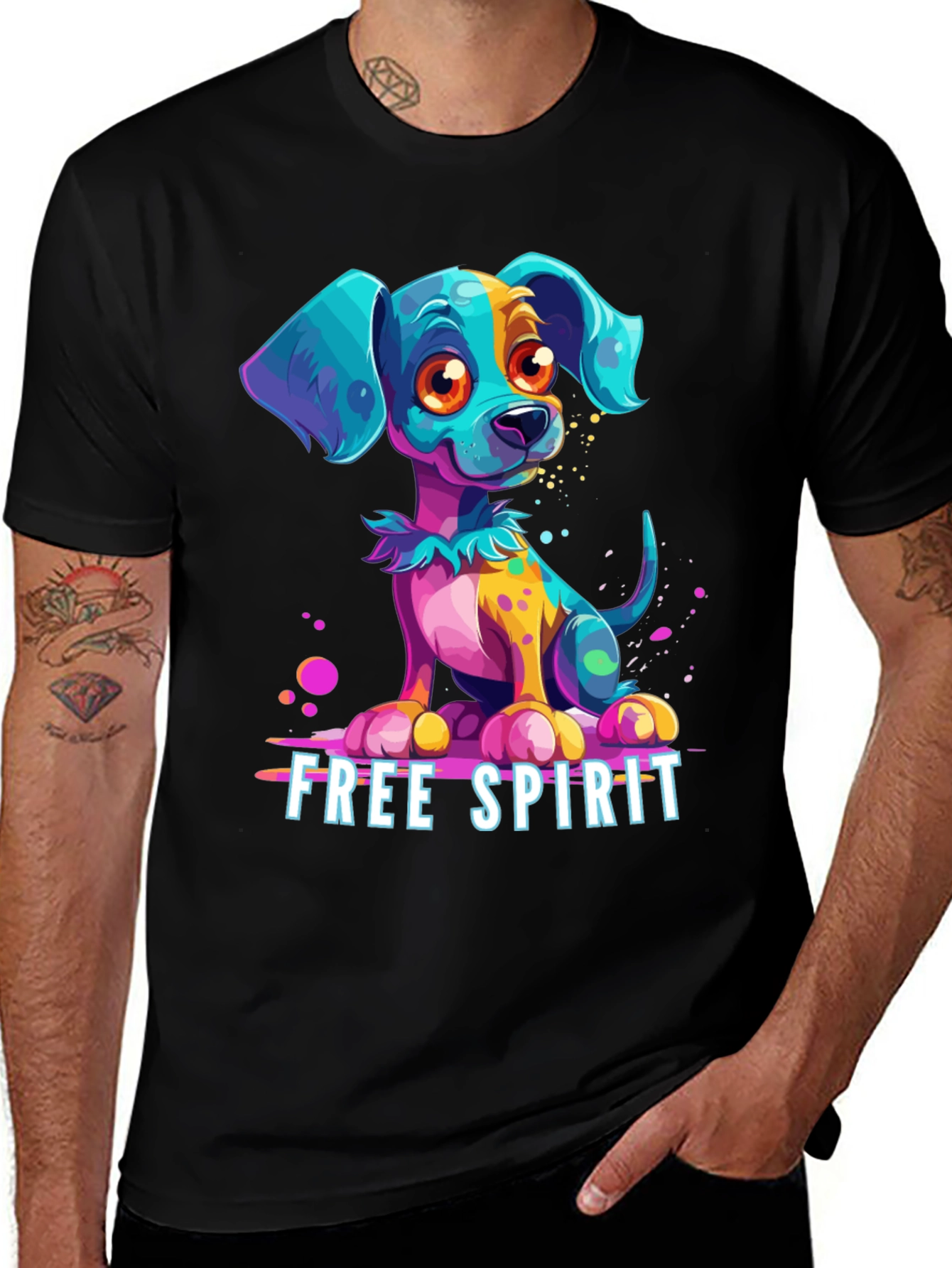 Variant 8 of Free Spirit Dog Graphic Tee - Unique Colorful Puppy Design