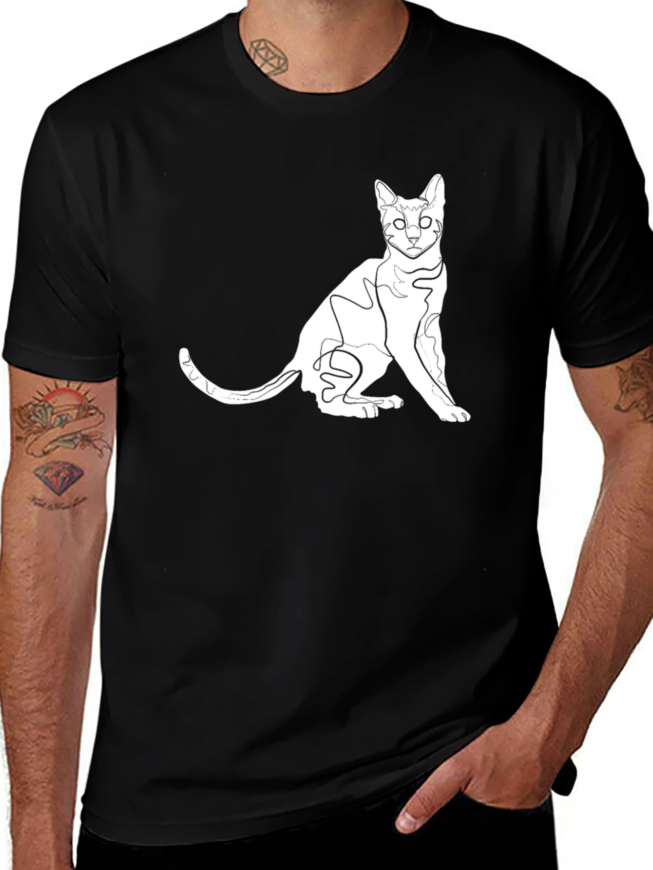 Variant 6 of Stylish Black Cat Outline Graphic Tee