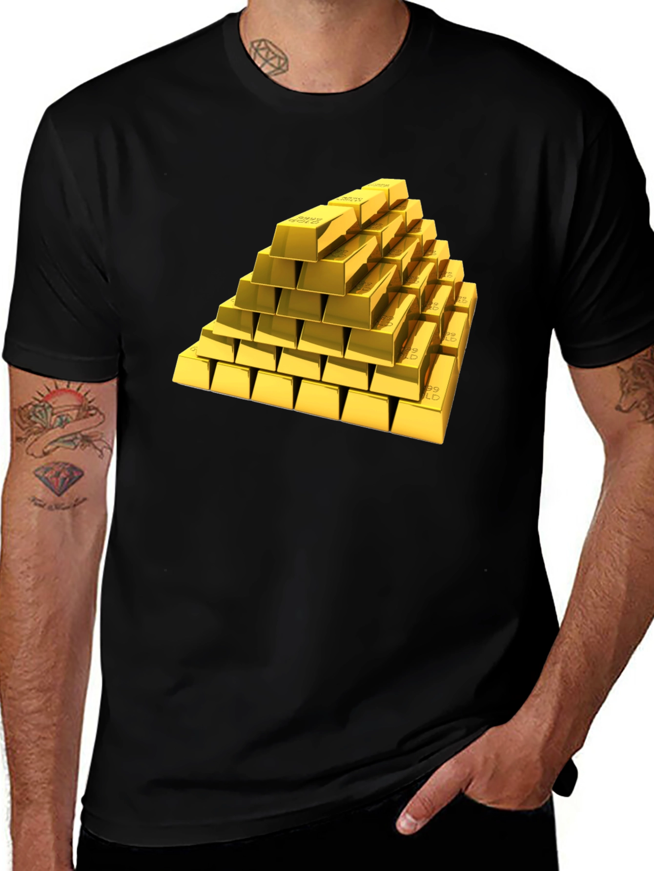 Variant 6 of Gold Bar Stack T-Shirt - Shiny Graphic Tee
