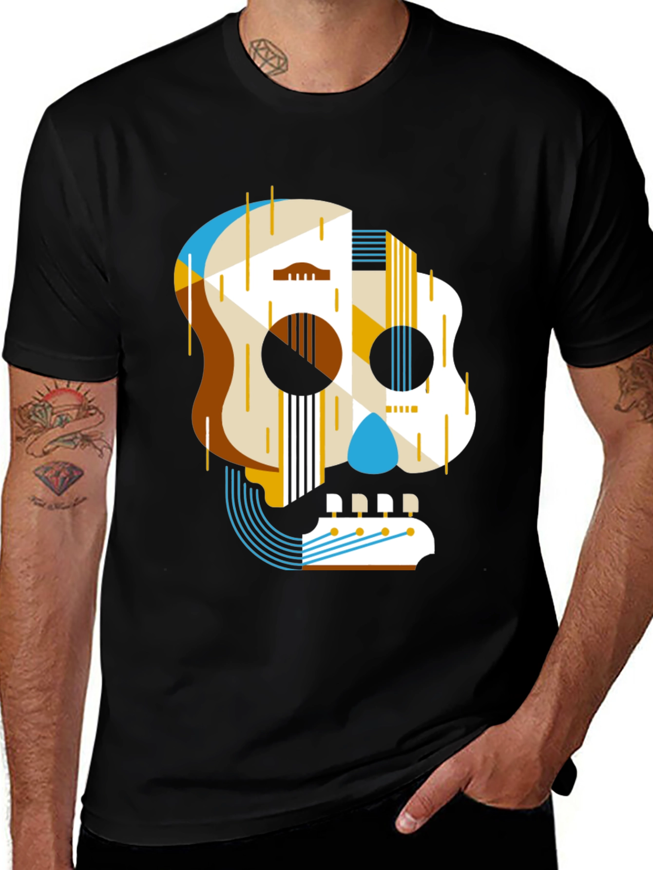 Variant 28 of Guitar Skull Graphic Print Men's Black T-Shirt