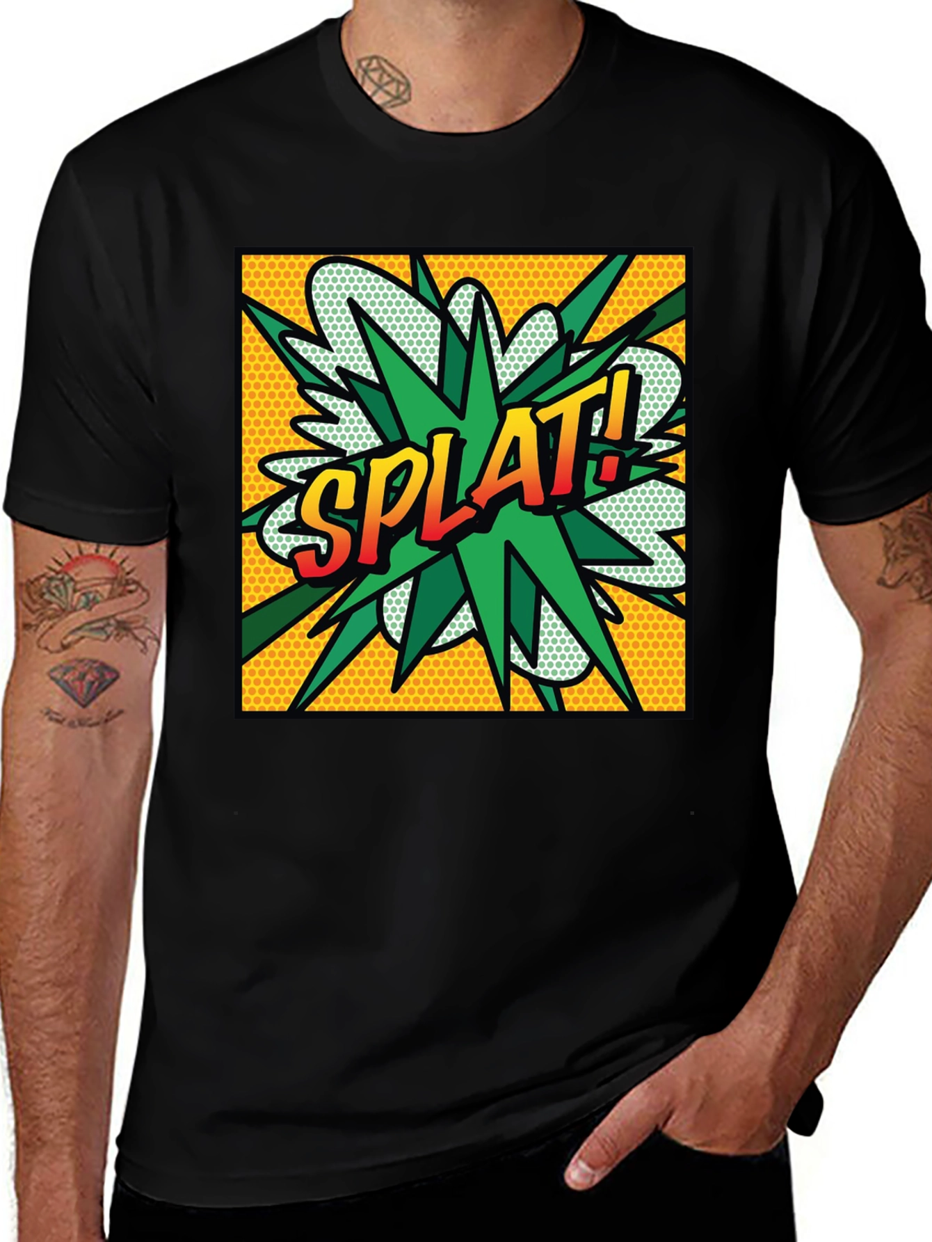 Splat! Comic Style Graphic T-Shirt - Black
