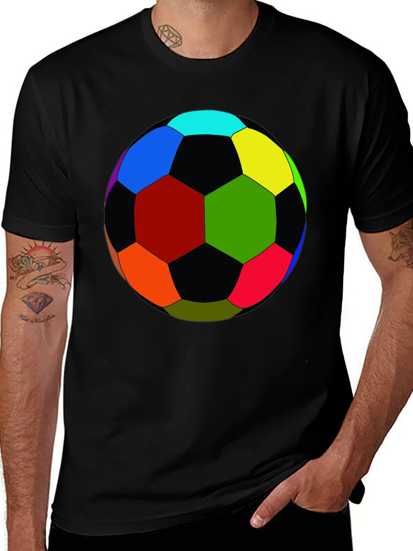 Variant 15 of Rainbow Soccer Ball Graphic T-Shirt - Casual Black Tee