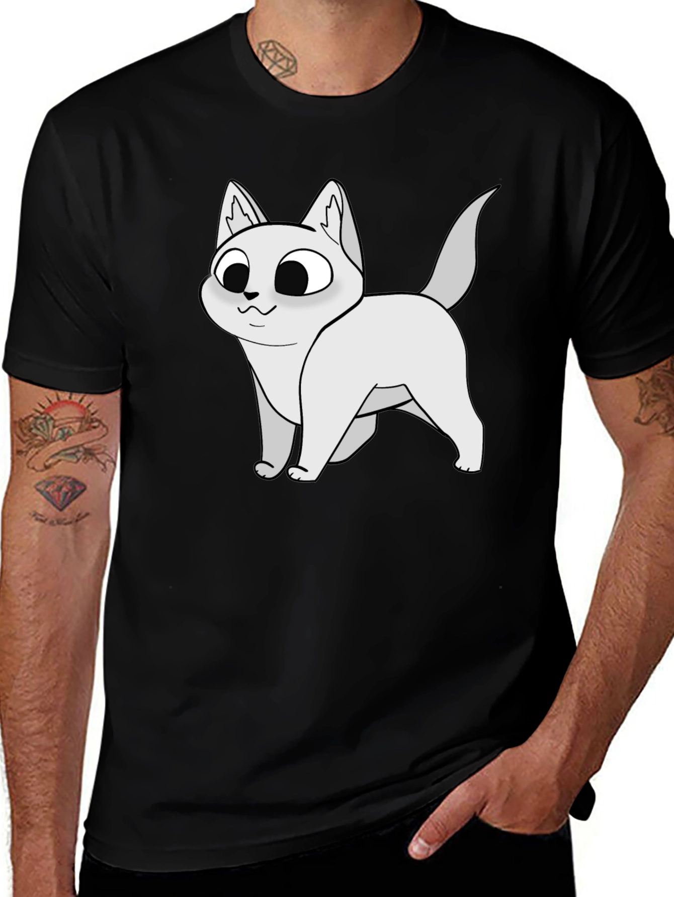Variant 8 of Cartoon Cat Graphic Black T-Shirt