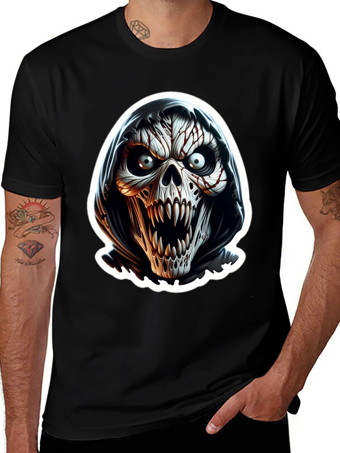 Variant 4 of Grim Reaper Skull Graphic Black T-Shirt