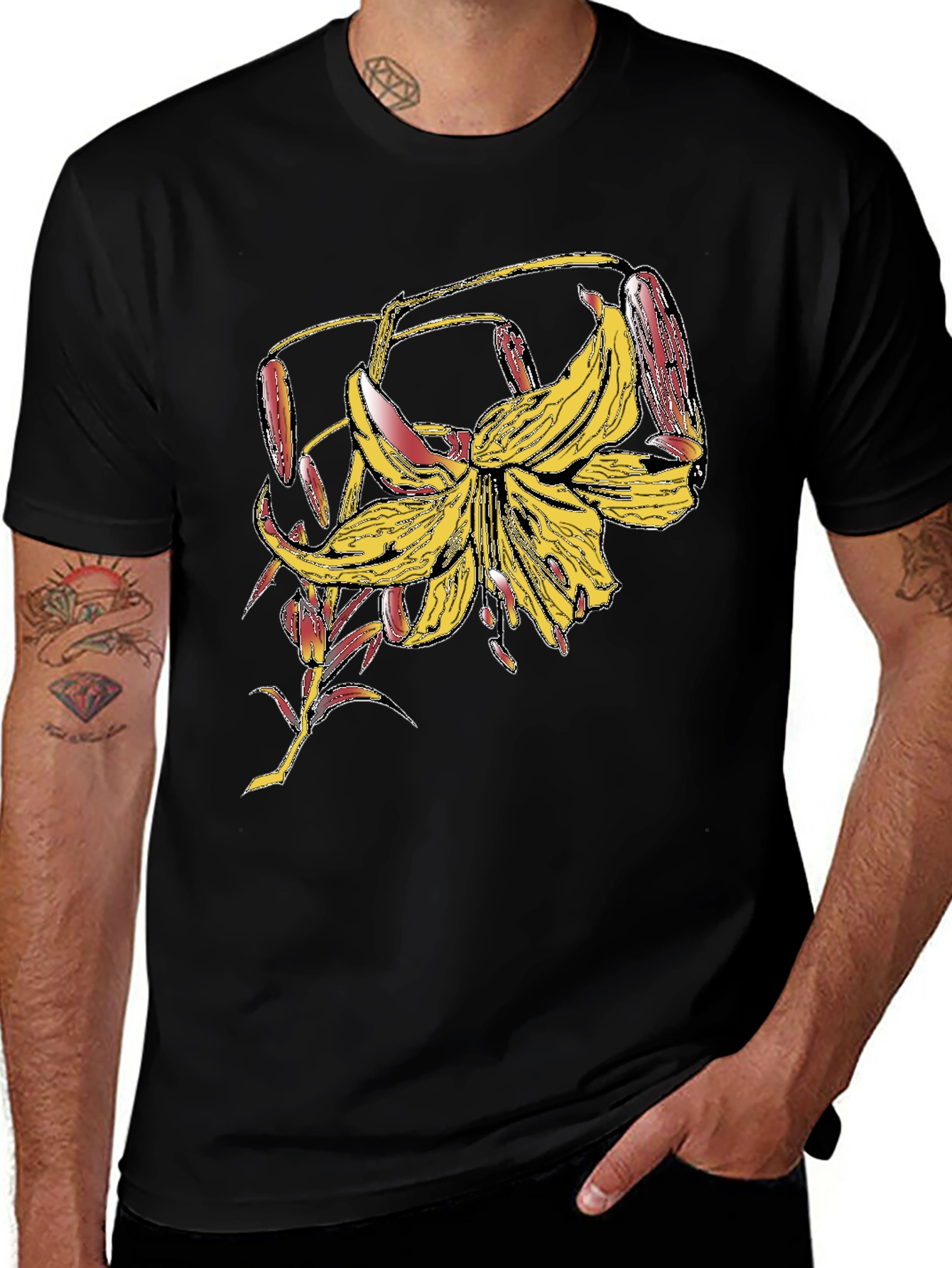 Floral Graphic Tee - Black Cotton Blend