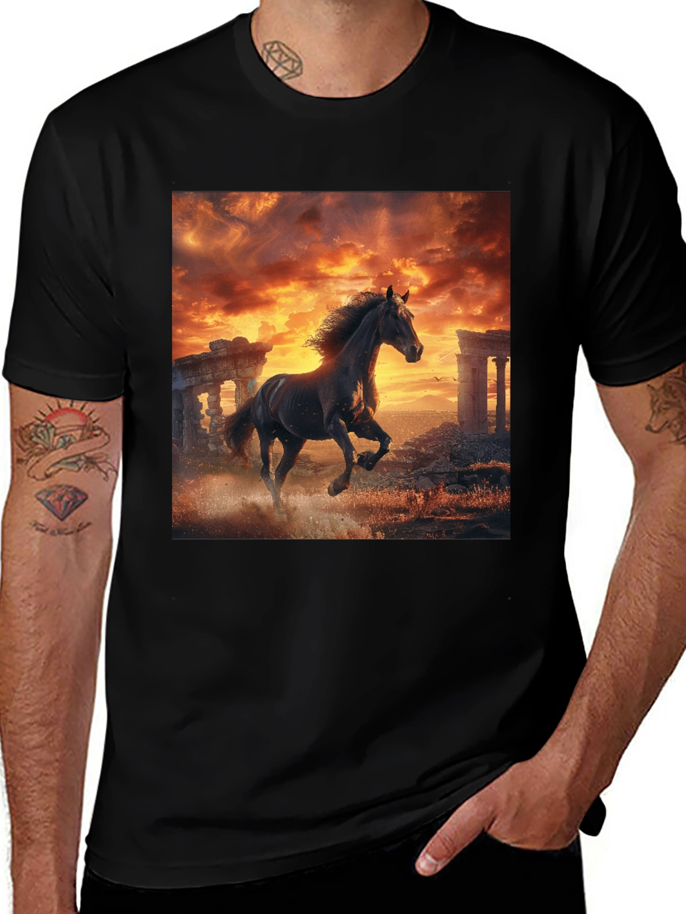 Black Horse Sunset Tee - Majestic Animal Print