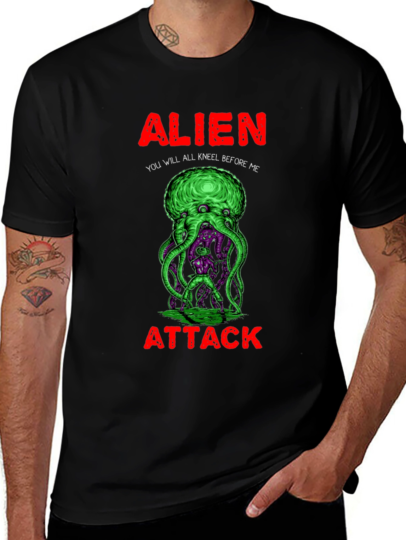 Black Alien Attack Graphic T-Shirt main image