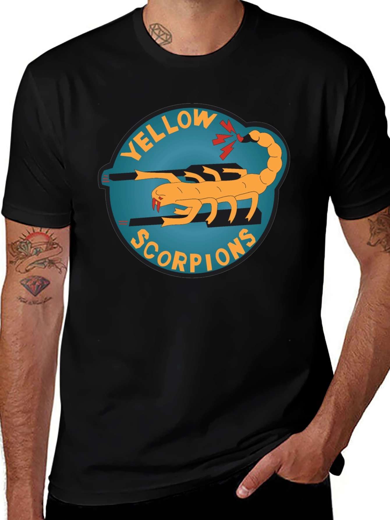 Variant 20 of Yellow Scorpion Graphic Tee - Black Crew Neck