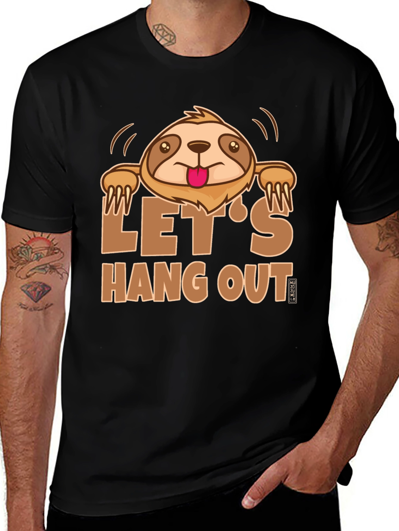 Variant 7 of Let's Hang Out Sloth Graphic Tee - Black