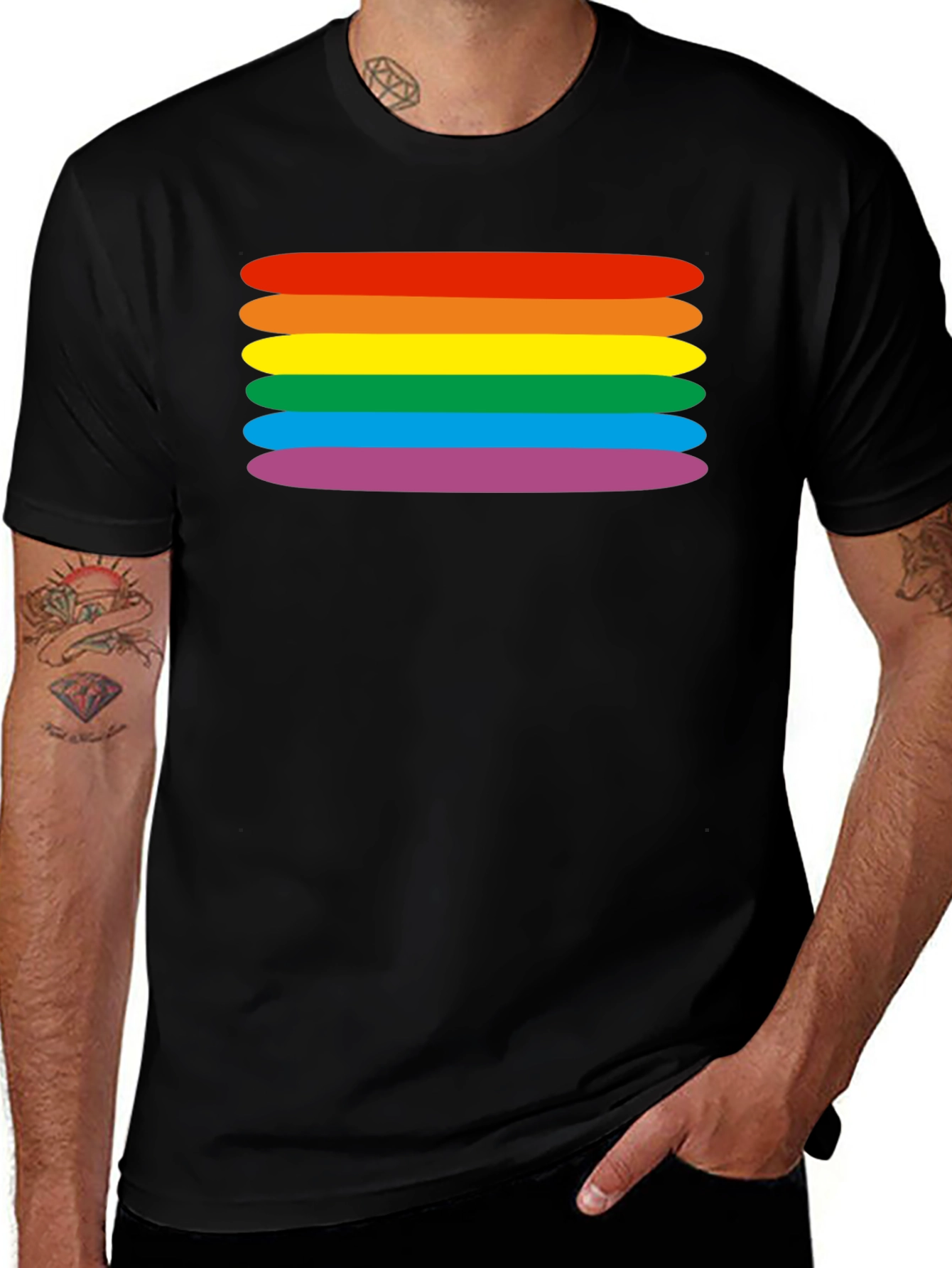 Variant 5 of Rainbow Stripes Graphic Tee - Black Cotton Blend T-Shirt