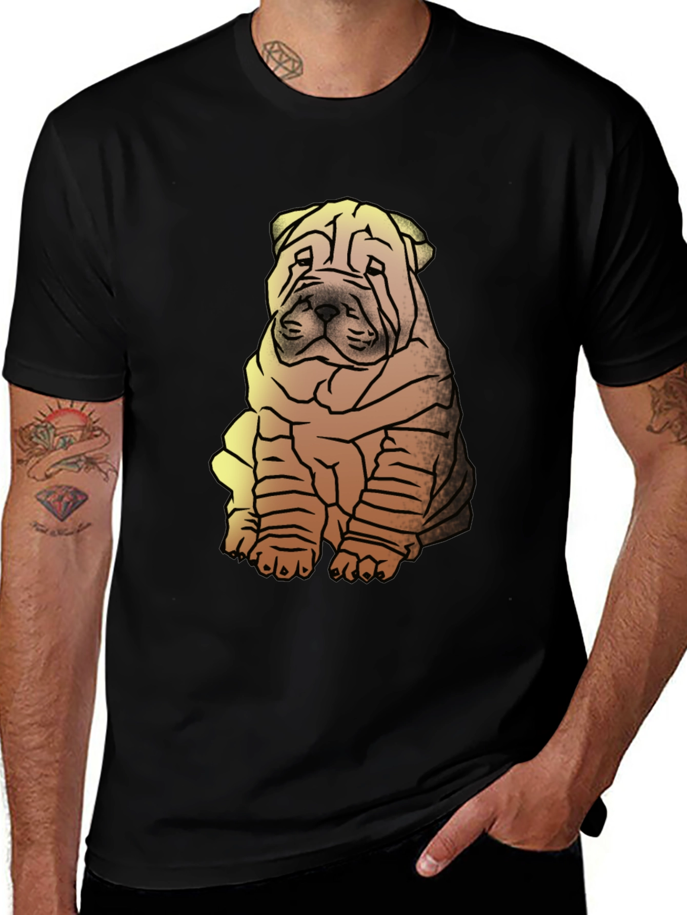 Variant 15 of Shar Pei Dog Graphic Print Men's Black T-Shirt