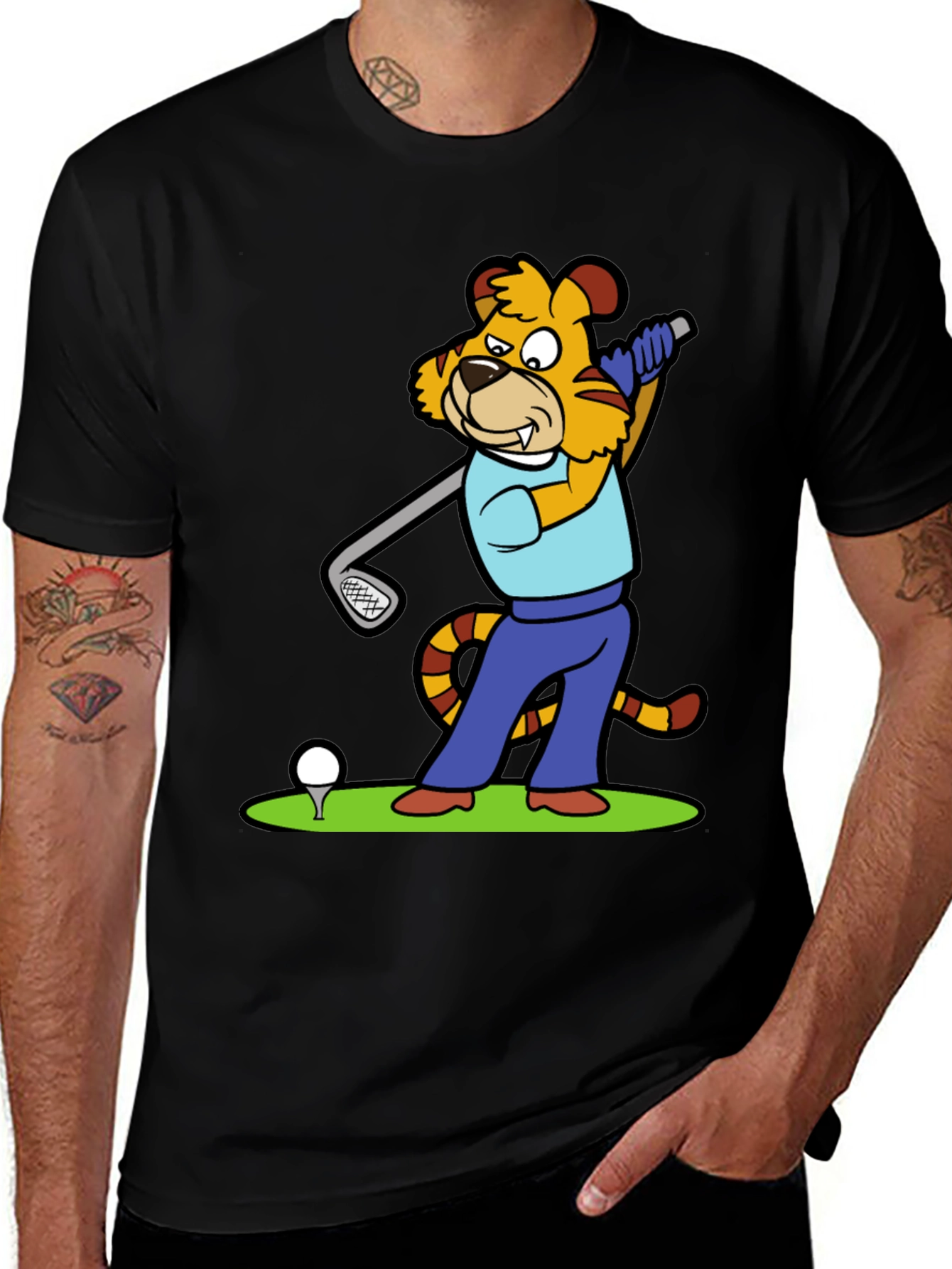 Variant 18 of Tiger Golfer Graphic Tee - Unique Cartoon Design
