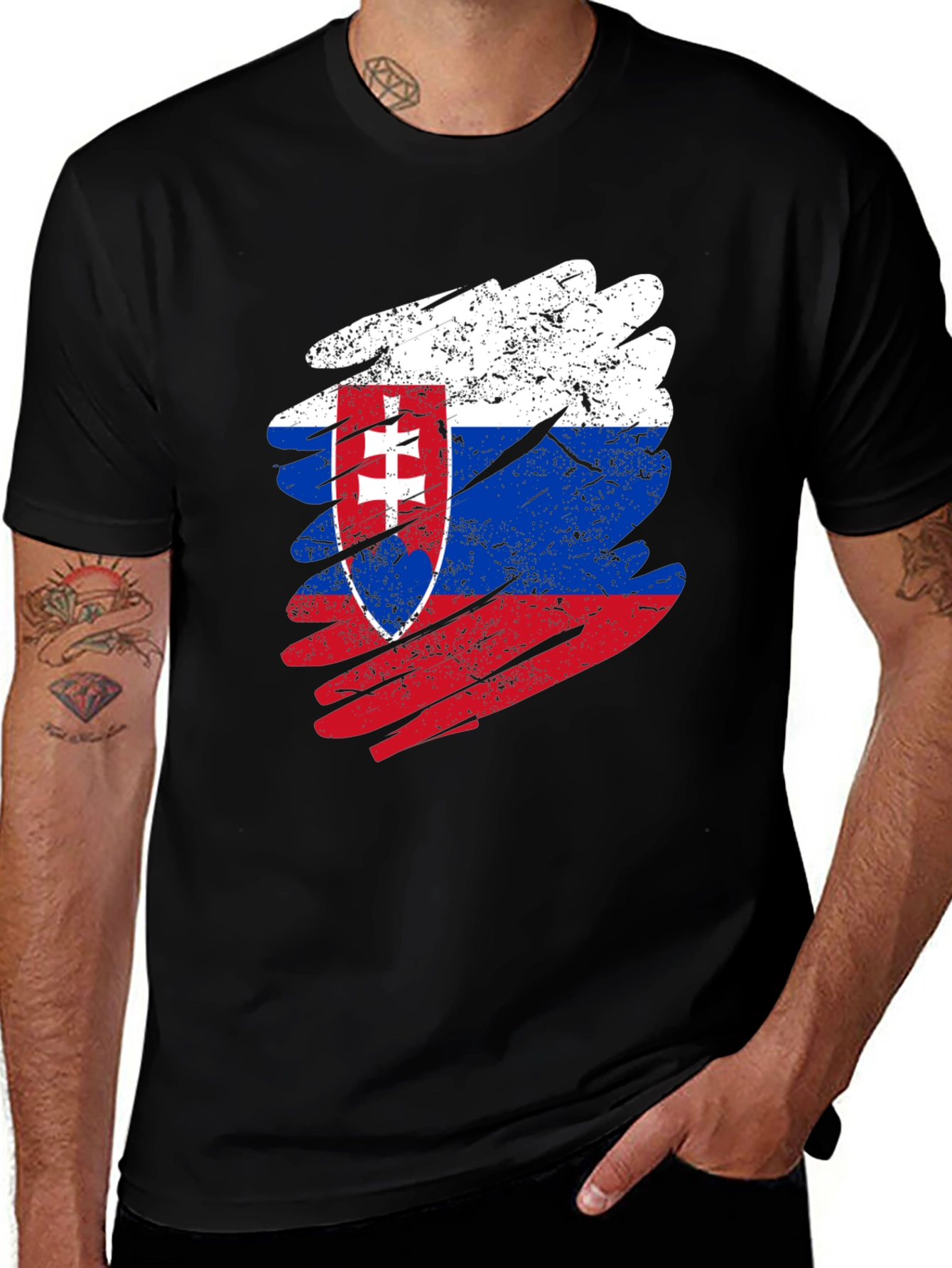 Variant 26 of Slovakia Flag Distressed T-Shirt